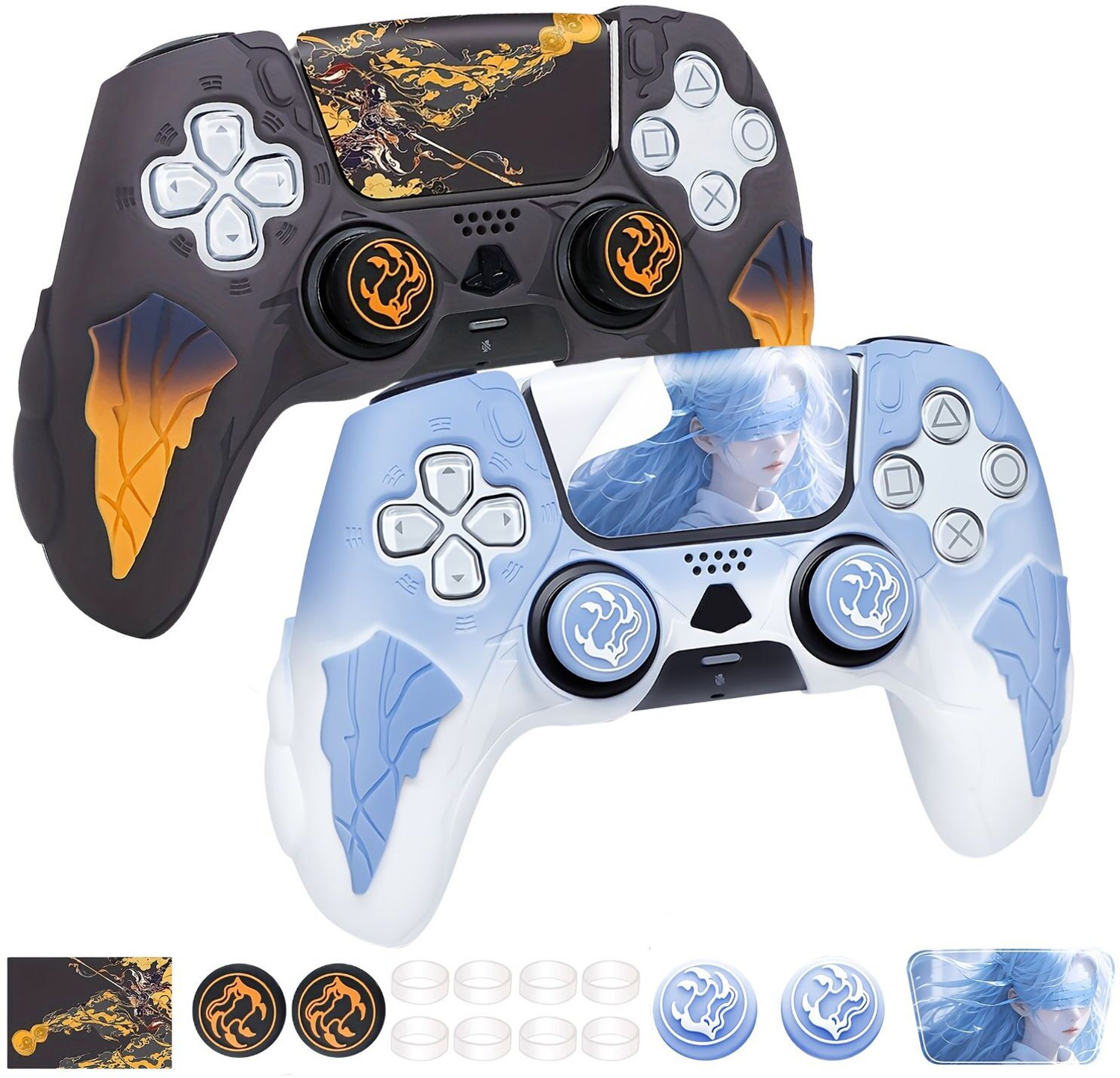 Image of DEADSKULL Thunder Edition Silicone Controller Sleeve Combo (Blue & White + Black Gaming Accessory Kit