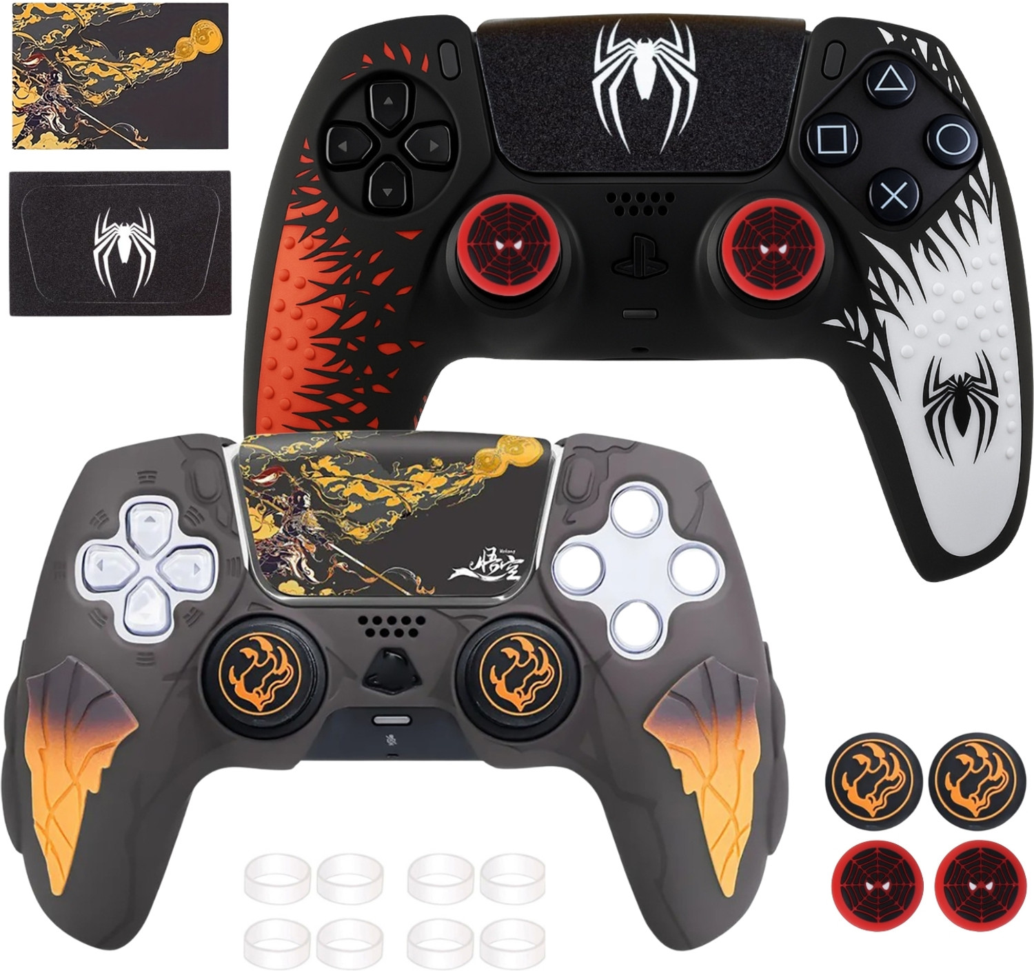Image of DEADSKULL Spidy Edition Red & White + Thunder Edition Black & Yellow Silicone Controller Gaming Accessory Kit