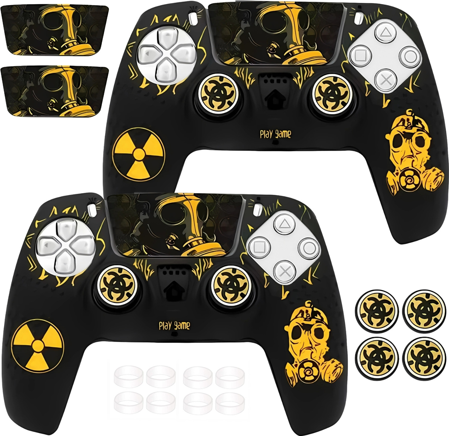 Image of DEADSKULL Black & Yellow Silicone Controller Sleeve Pack of 2 with Thumb Grips & Joystick Gaming Accessory Kit