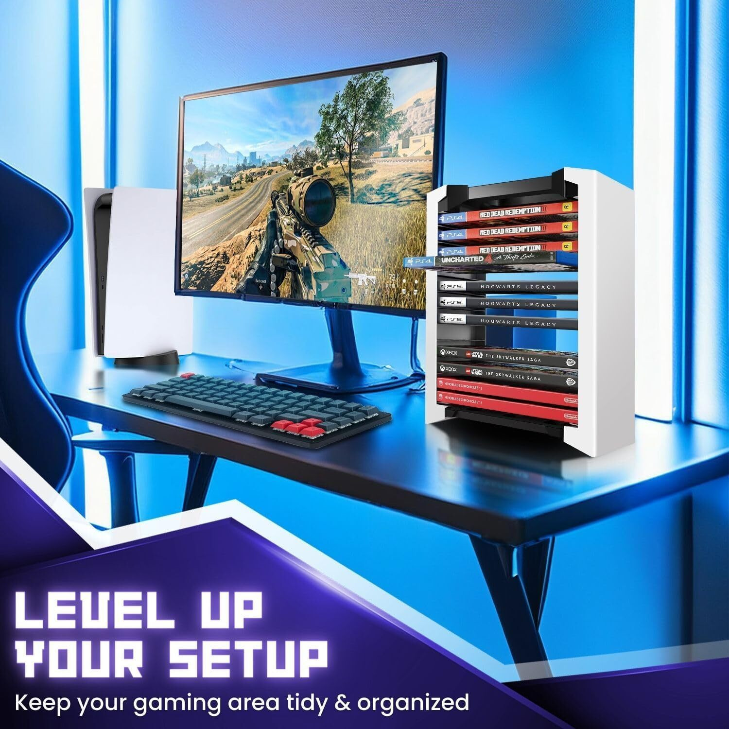 Image of Tobo Universal Video Game Storage Tower for PS5, PS4, PS3, Nintndo Switch TD-0520 Gaming Accessory Kit
