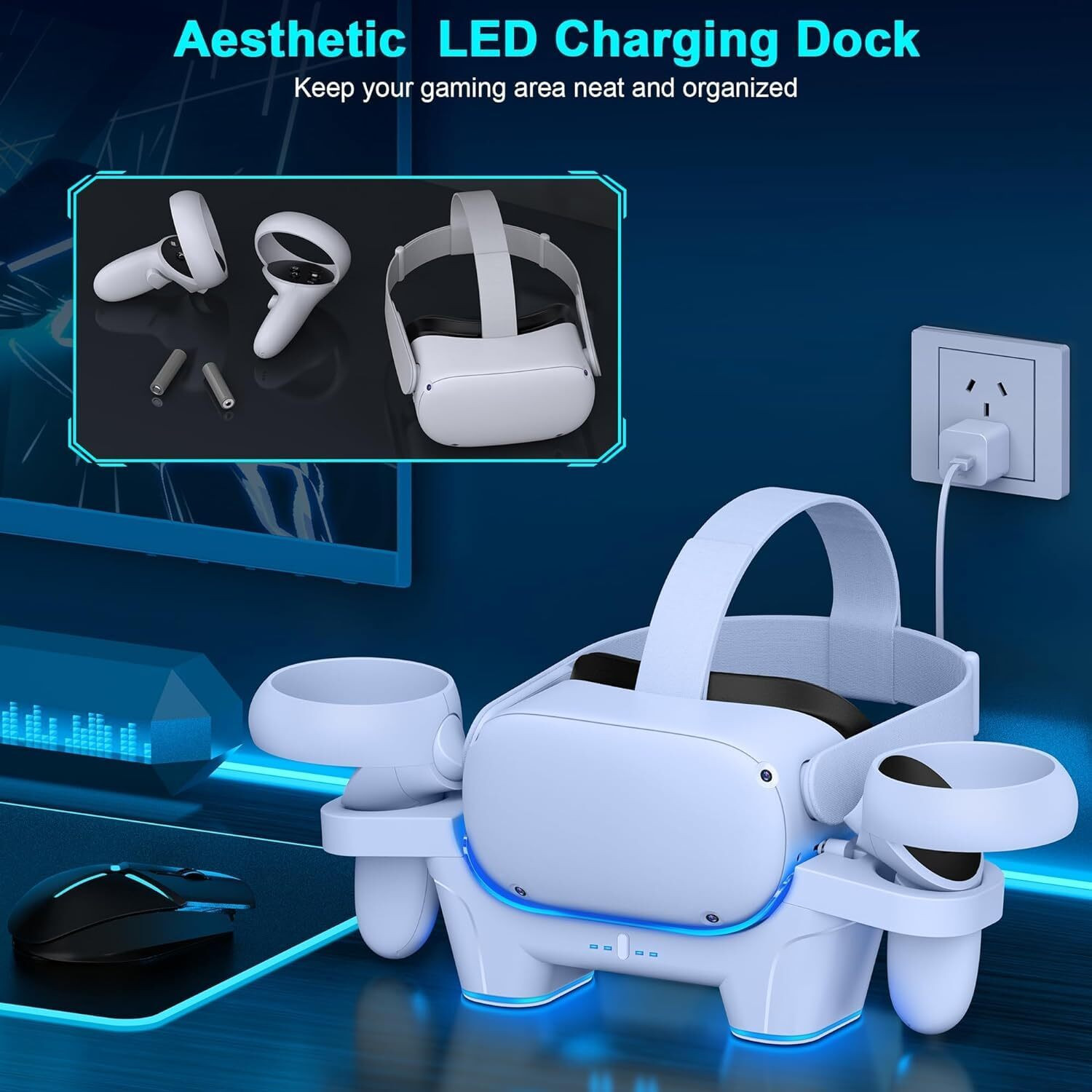 Image of Ant Esports VR Charger Station Compatible with Oculus RGB Light Fast Charging Dock Gaming Accessory Kit