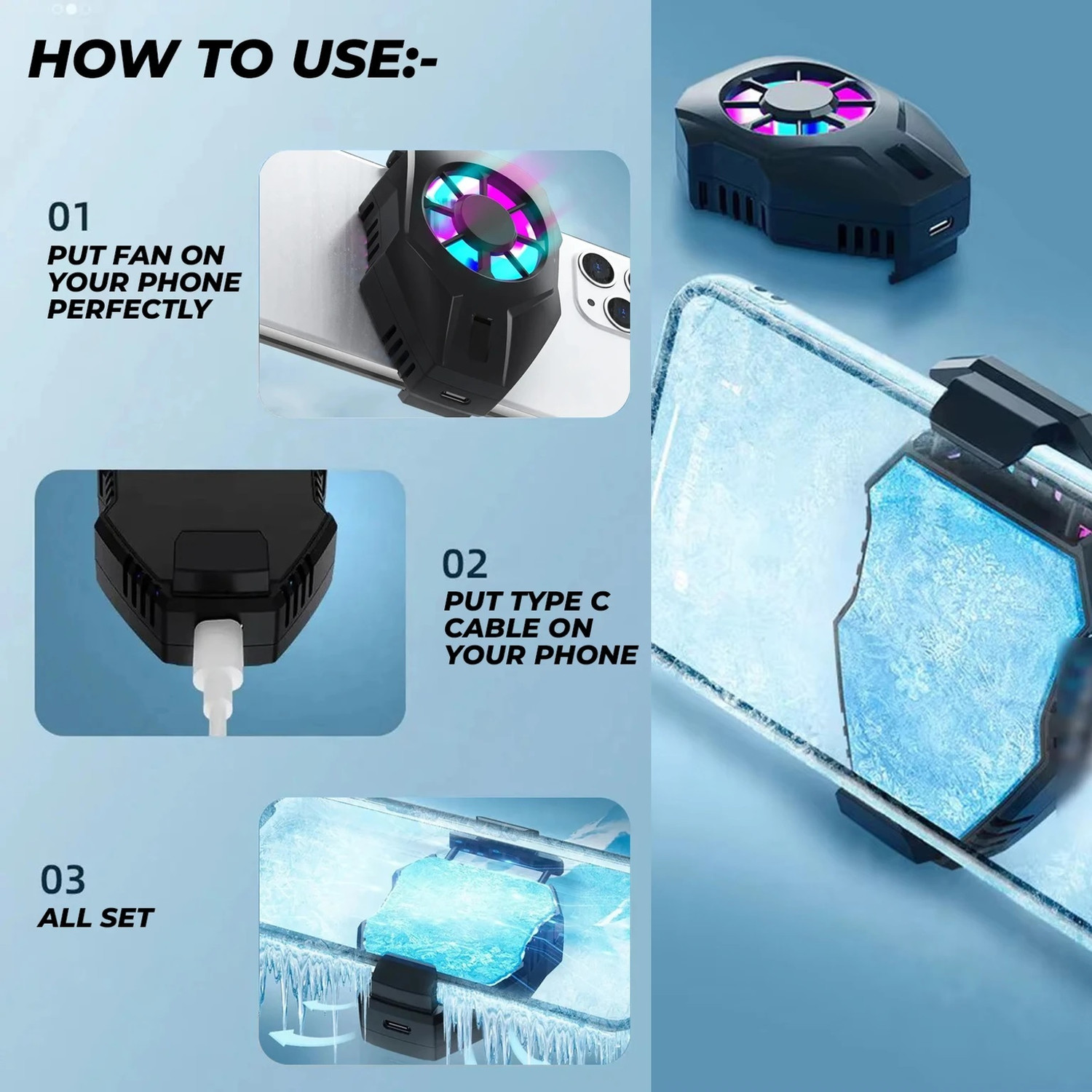 Image of AVSPARKS L01 Mobile Phone Cooler for Gaming for Game Long Filming Mobile Gaming Fan Gaming Accessory Kit