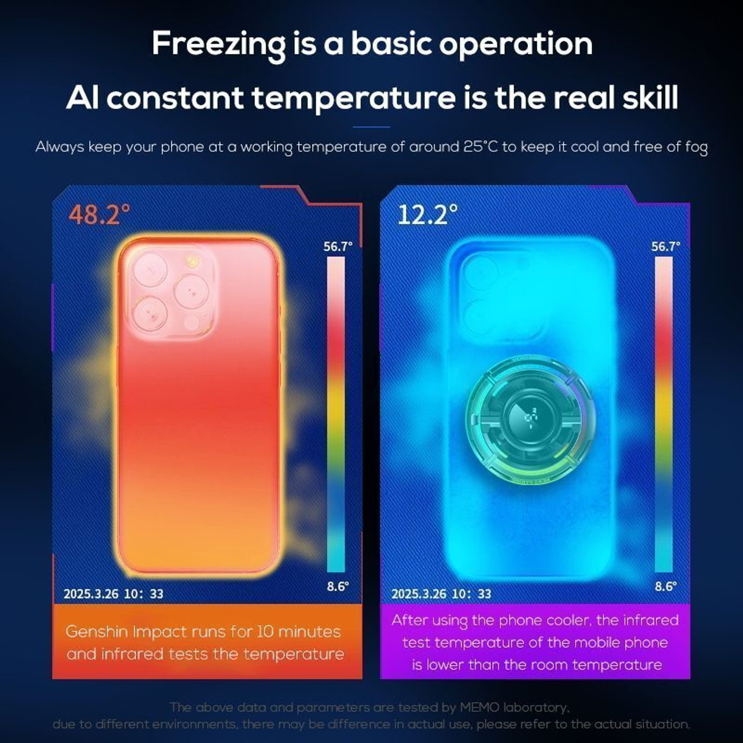 Image of Elixora Frozion Gaming Phone Cooler - AI Temperature Display , 0 Silent Freezing Gaming Accessory Kit