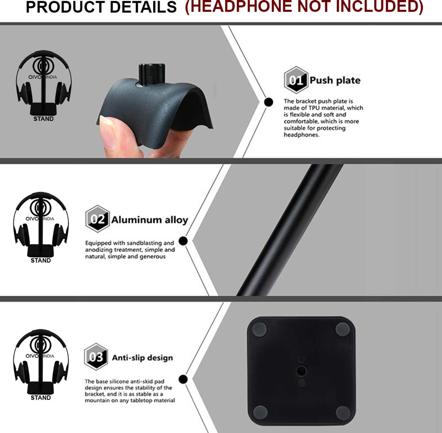 Image of OIVO INDIA Headset Holder with Aluminum Supporting Bar Flexible Headrest Gaming Accessory Kit