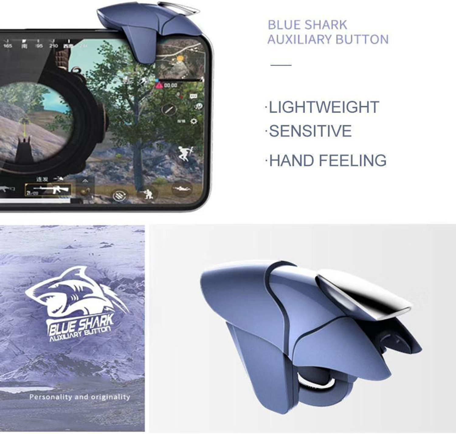 Image of VORLEN Blue Shark Pub-g Trigger all smart phone Buttons L1 R46 Gaming Accessory Kit