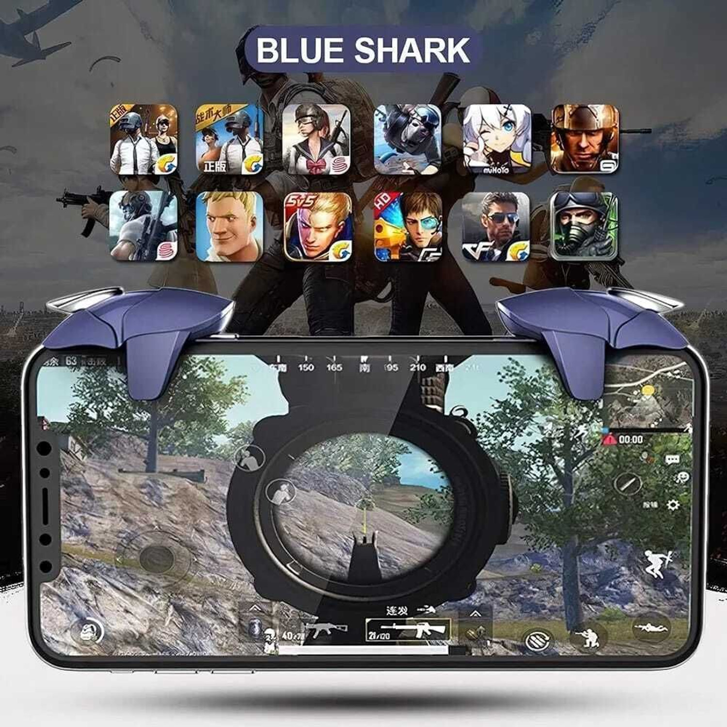Image of AWD Blue Shark Pub-g Trigger all smart phone Buttons L1 R22 Gaming Accessory Kit