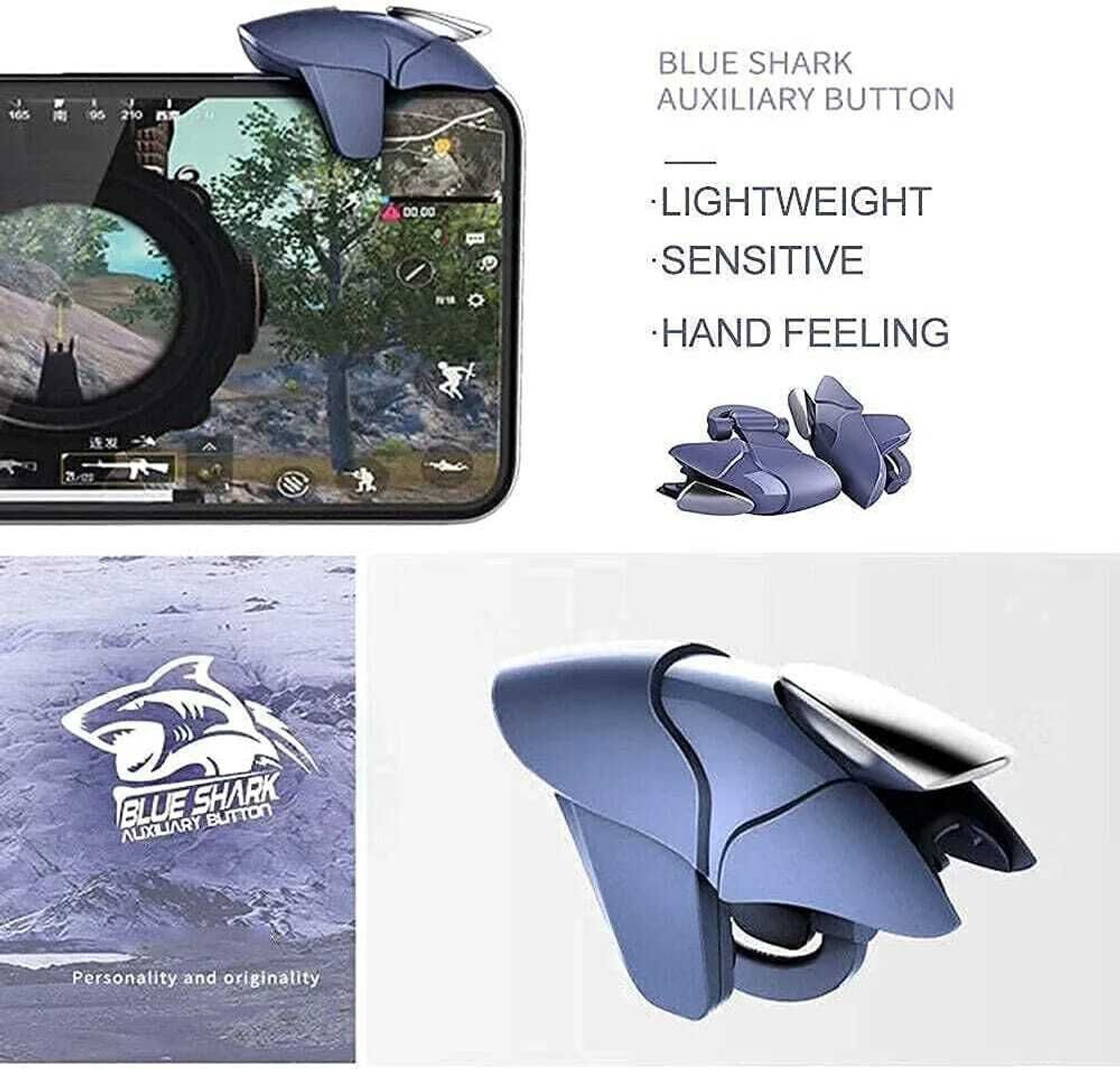Image of AWD Blue Shark Pub-g Trigger all smart phone Buttons L1 R16 Gaming Accessory Kit