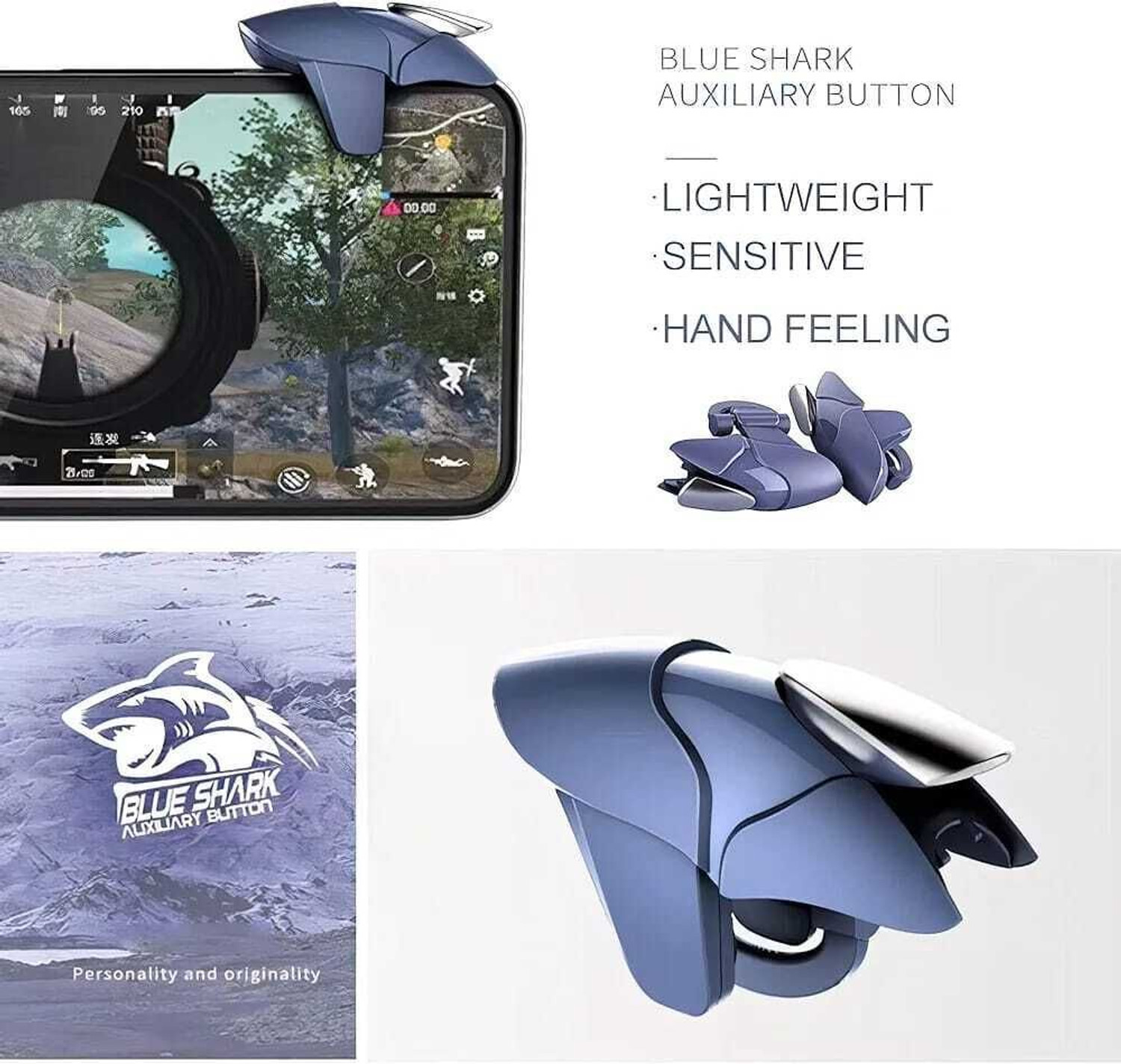 Image of AWD Blue Shark Pub-g Trigger all smart phone Buttons L1 R22 Gaming Accessory Kit