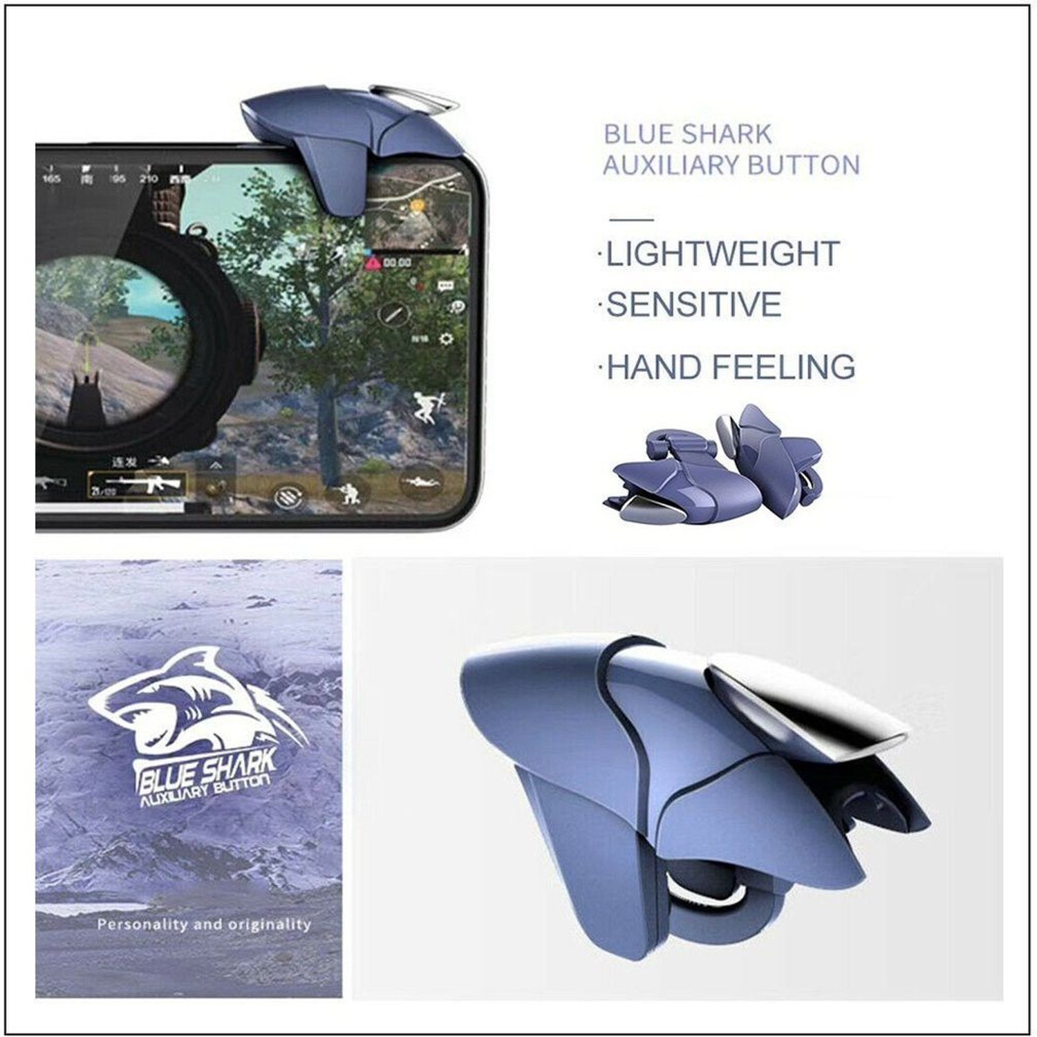 Image of VORLEN Blue Shark Pub-g Trigger all smart phone Buttons L1 R53 Gaming Accessory Kit