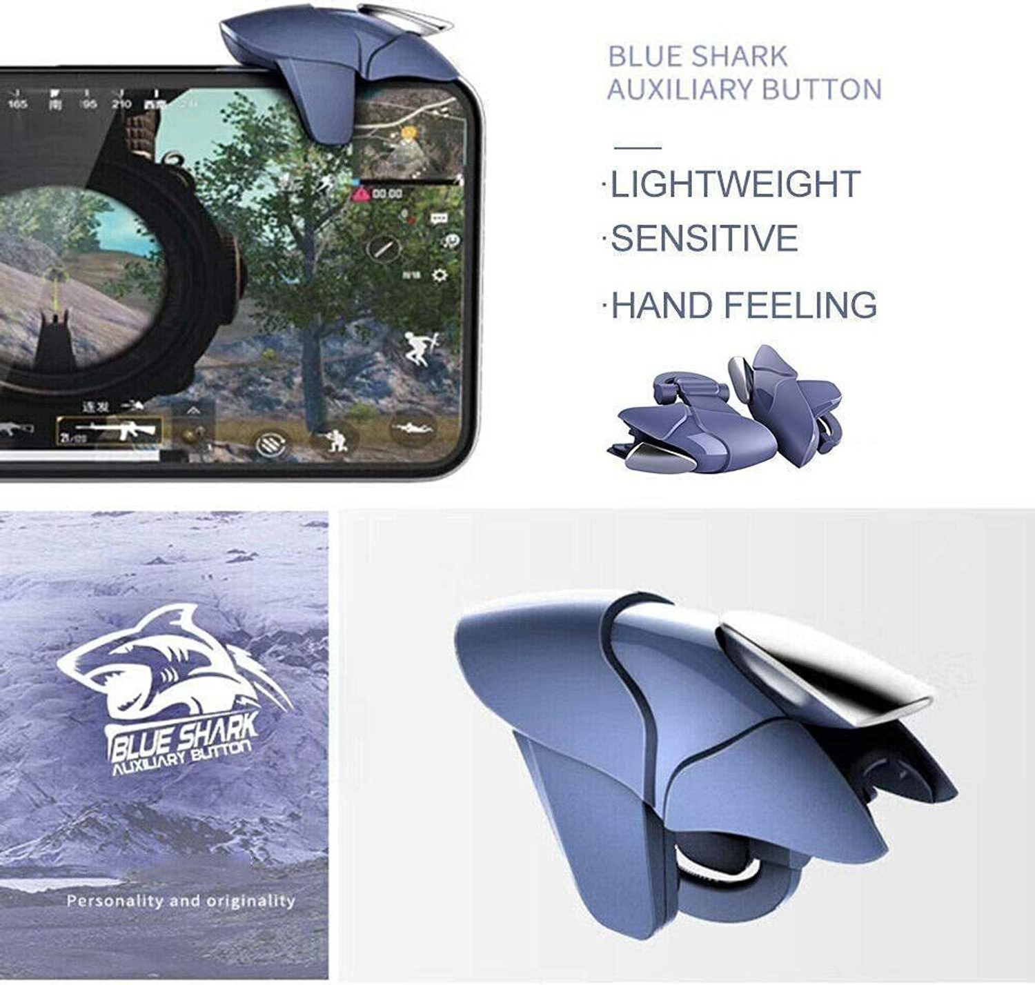 Image of VORLEN Blue Shark Pub-g Trigger all smart phone Buttons L1 R44 Gaming Accessory Kit