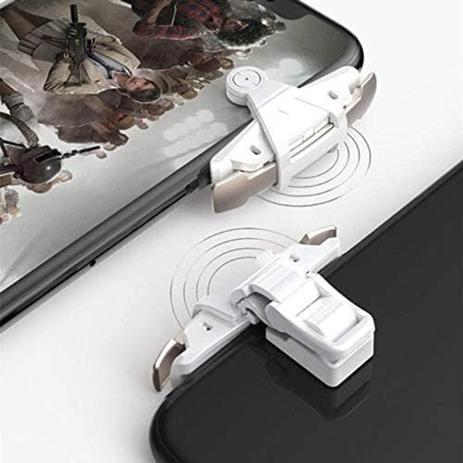 Image of TechKing White Shark Mobile PUBG Trigger Controller - High-Sensitivity Gaming Trigger Gaming Accessory Kit