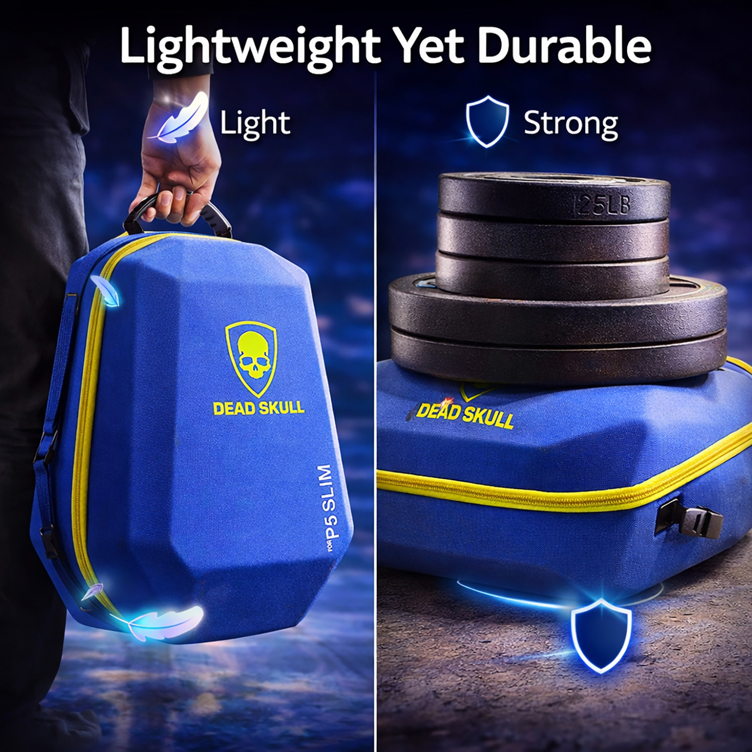 Image of DEADSKULL Blue Hard Shell Backpack Travel Carrying Case for PS5 Slim Disc & Digital Gaming Accessory Kit