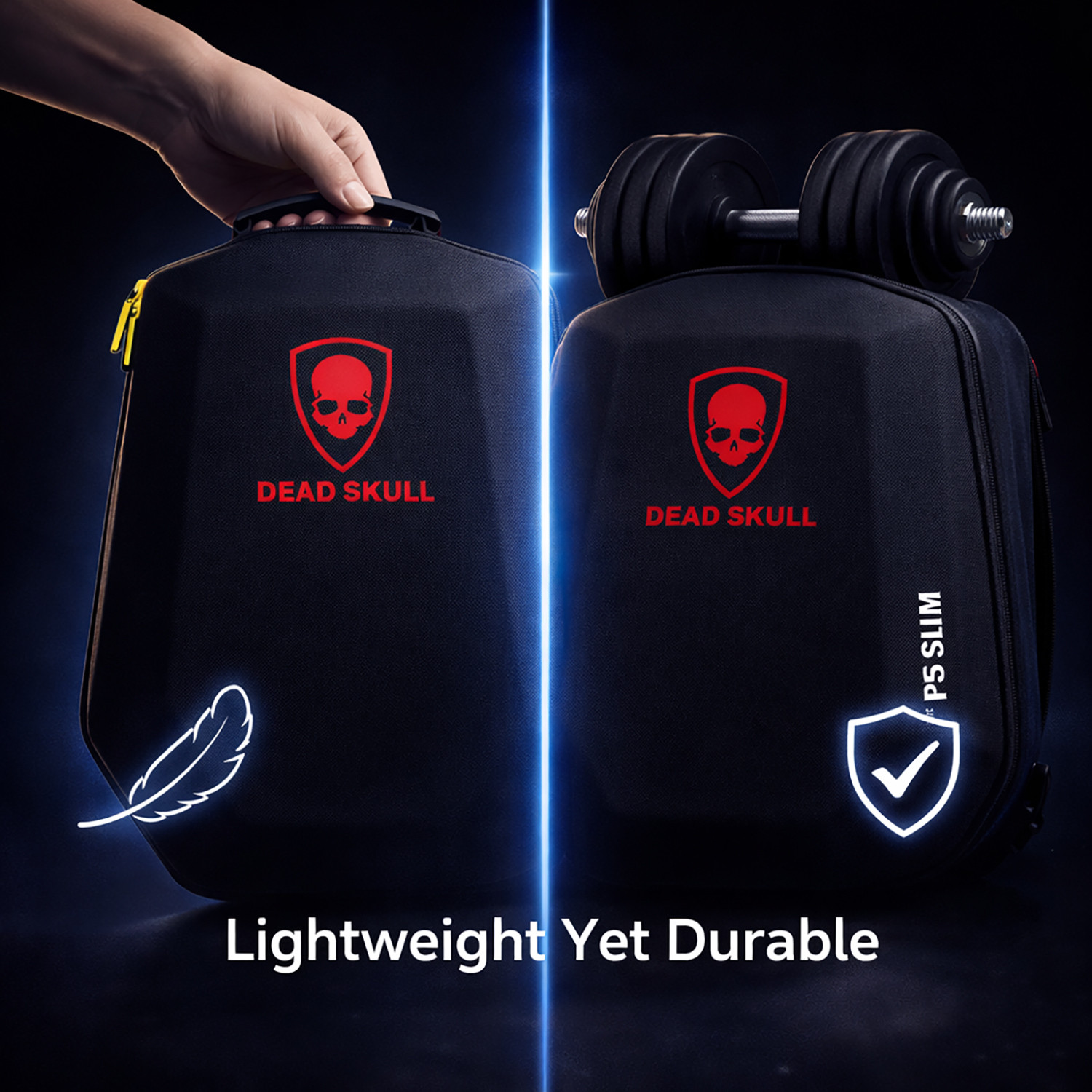 Image of DEADSKULL Black Hard Shell Backpack Travel Carrying Case for PS5 Slim Disc & Digital Gaming Accessory Kit