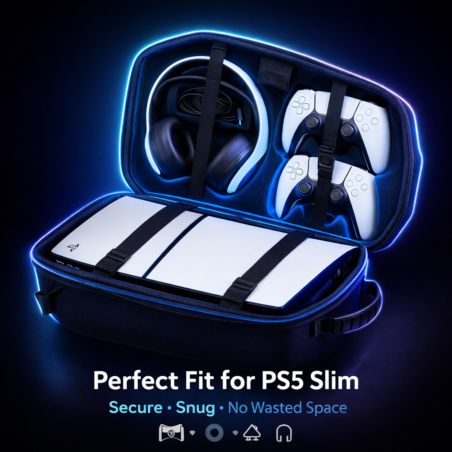 Image of DEADSKULL Black Hard Shell Backpack Travel Carrying Case for PS5 Slim Disc & Digital Gaming Accessory Kit