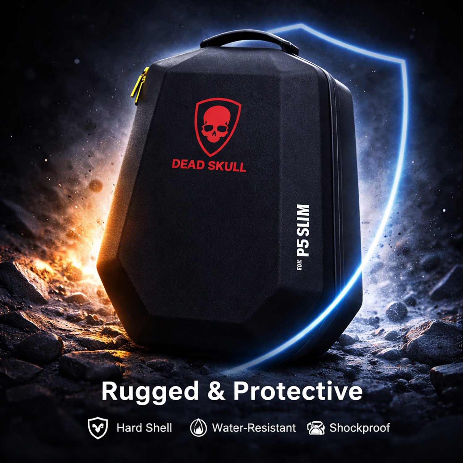 Image of DEADSKULL Black Hard Shell Backpack Travel Carrying Case for PS5 Slim Disc & Digital Gaming Accessory Kit