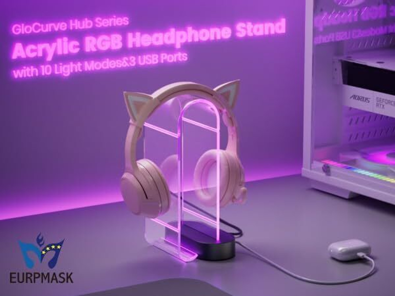 Image of OOPZ Acrylic RGB Headphone Stand Gaming Accessory Kit