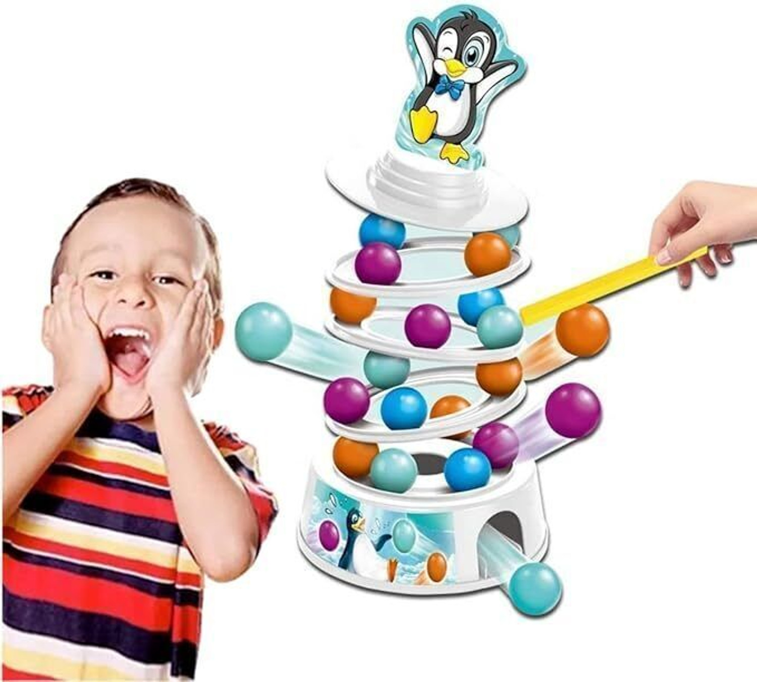 Image of Tsuwezi Penguin Tabletop Tower Falling Ball Game, Interactive Desktop Toy for Kids Gaming Accessory Kit