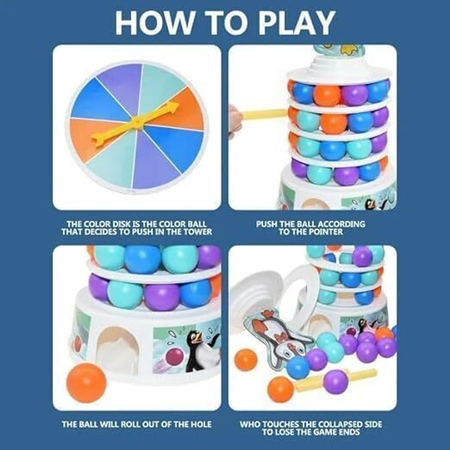 Image of Tsuwezi Penguin Tabletop Tower Falling Ball Game, Interactive Desktop Toy for Kids Gaming Accessory Kit