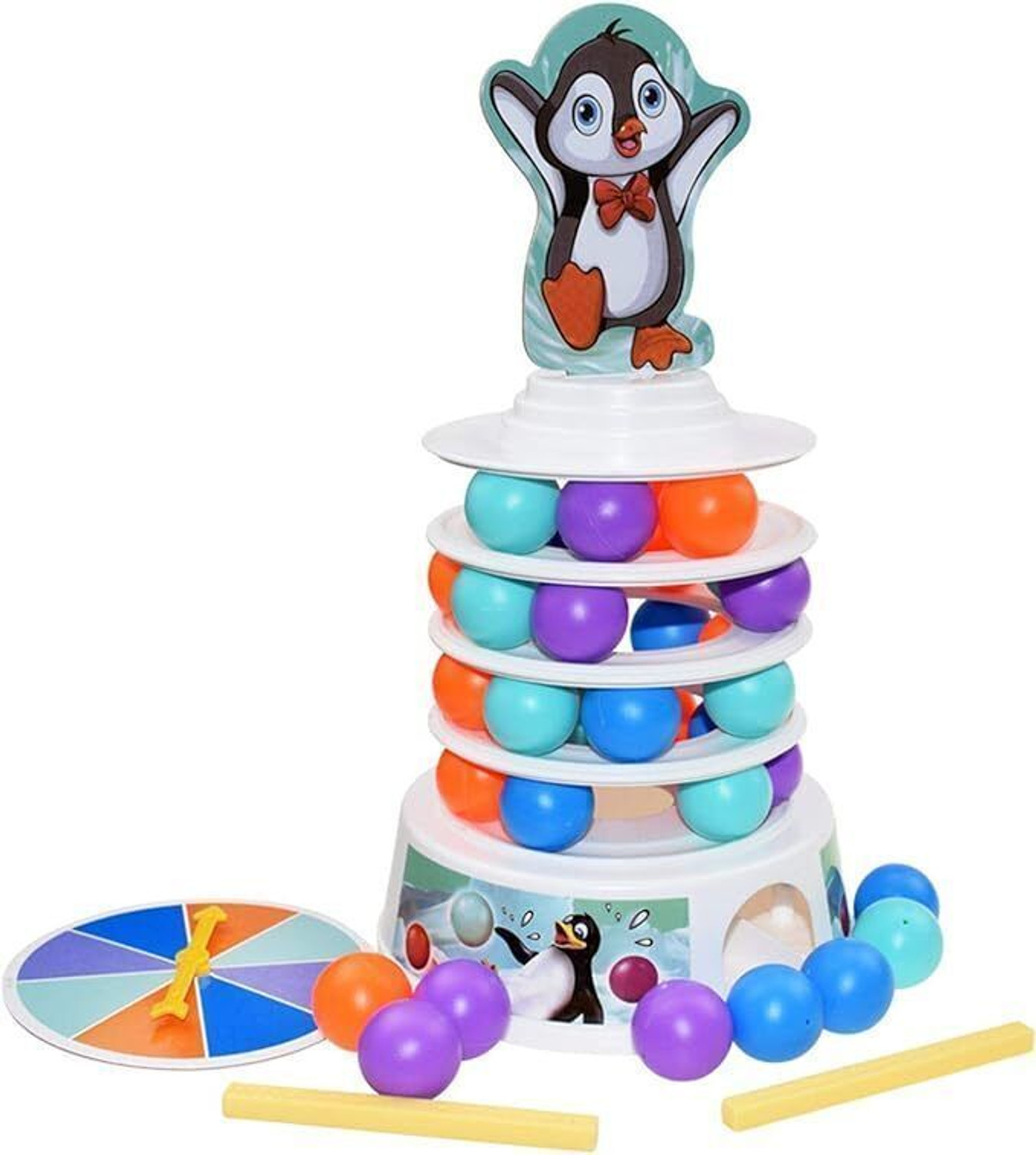 Image of Tsuwezi Penguin Tabletop Tower Falling Ball Game, Interactive Desktop Toy for Kids Gaming Accessory Kit