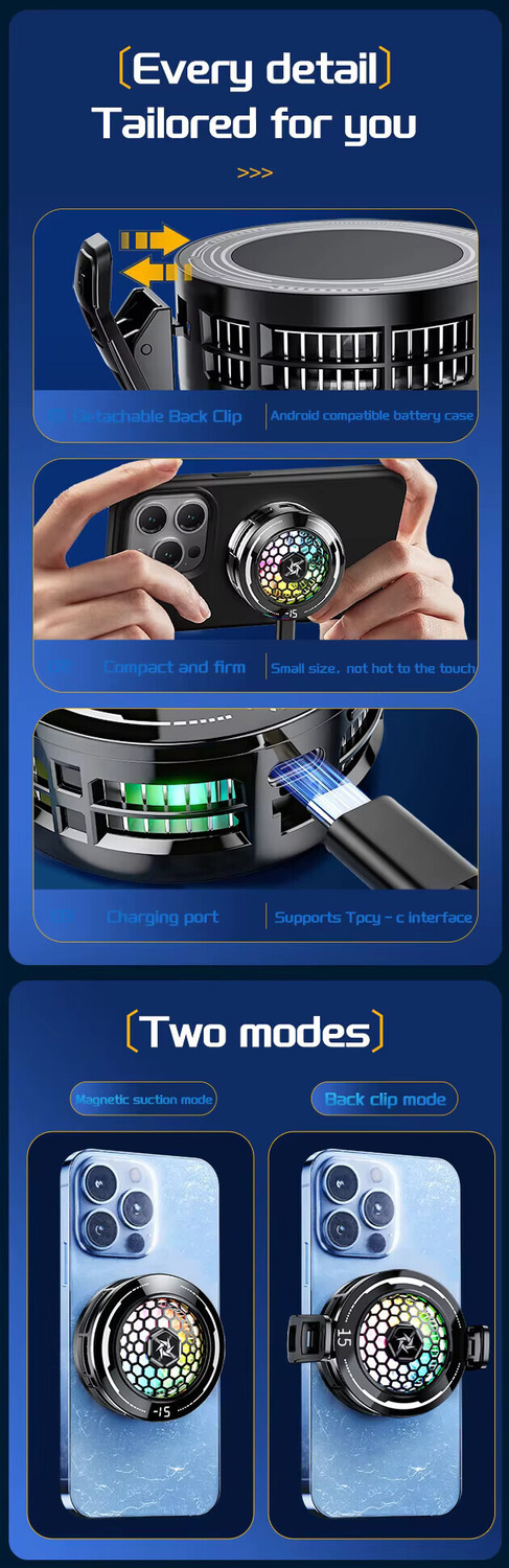 Image of Cubonic SL71 12W Magnetic Cell Phone Cooler, RGB Phone Cooling Fan Portable Gaming Accessory Kit (Black, For Android)