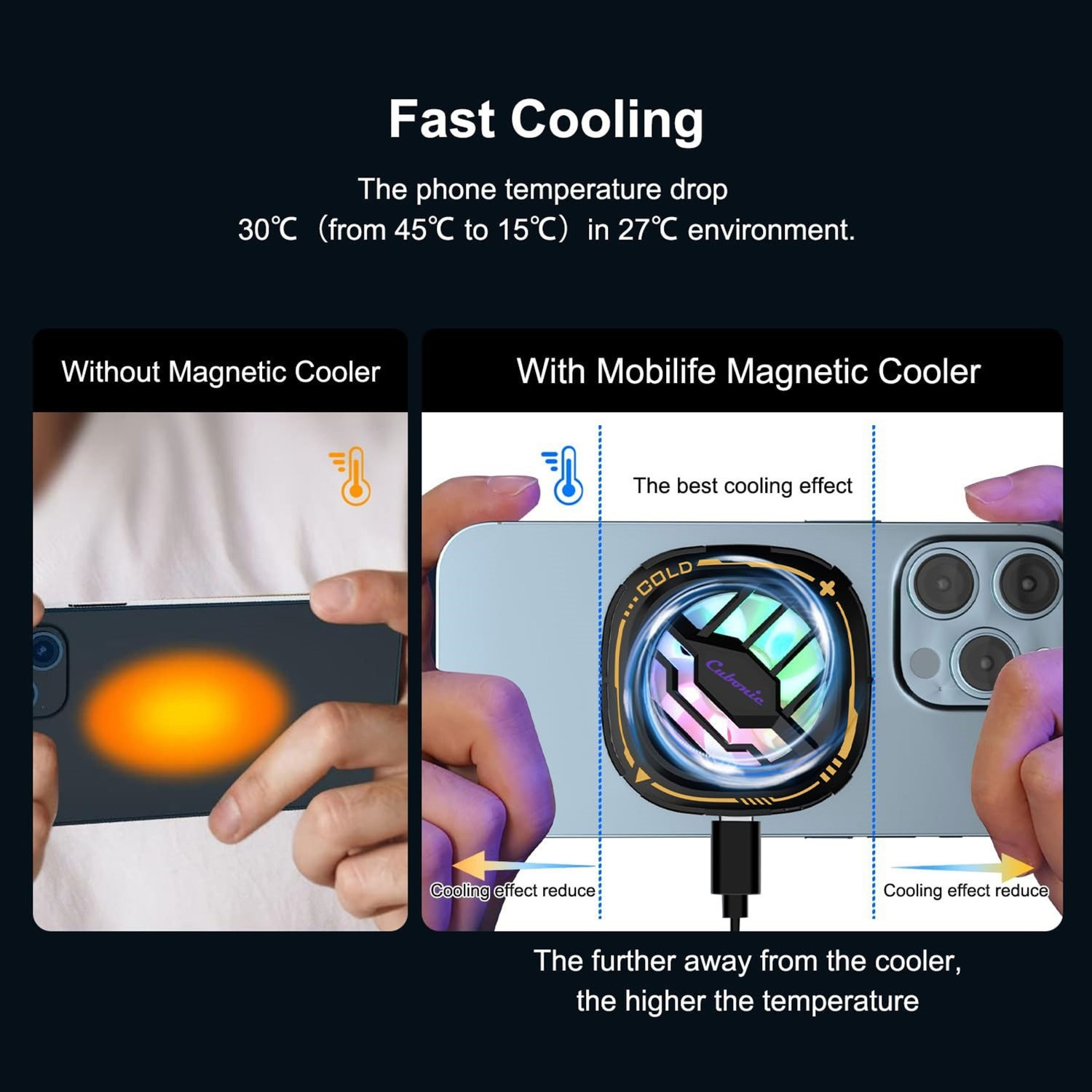 Image of FITRIC Magnetic Mobile Cooling Fan Semiconductor Phone Cooler RGB Gaming Radiator Fan Gaming Accessory Kit