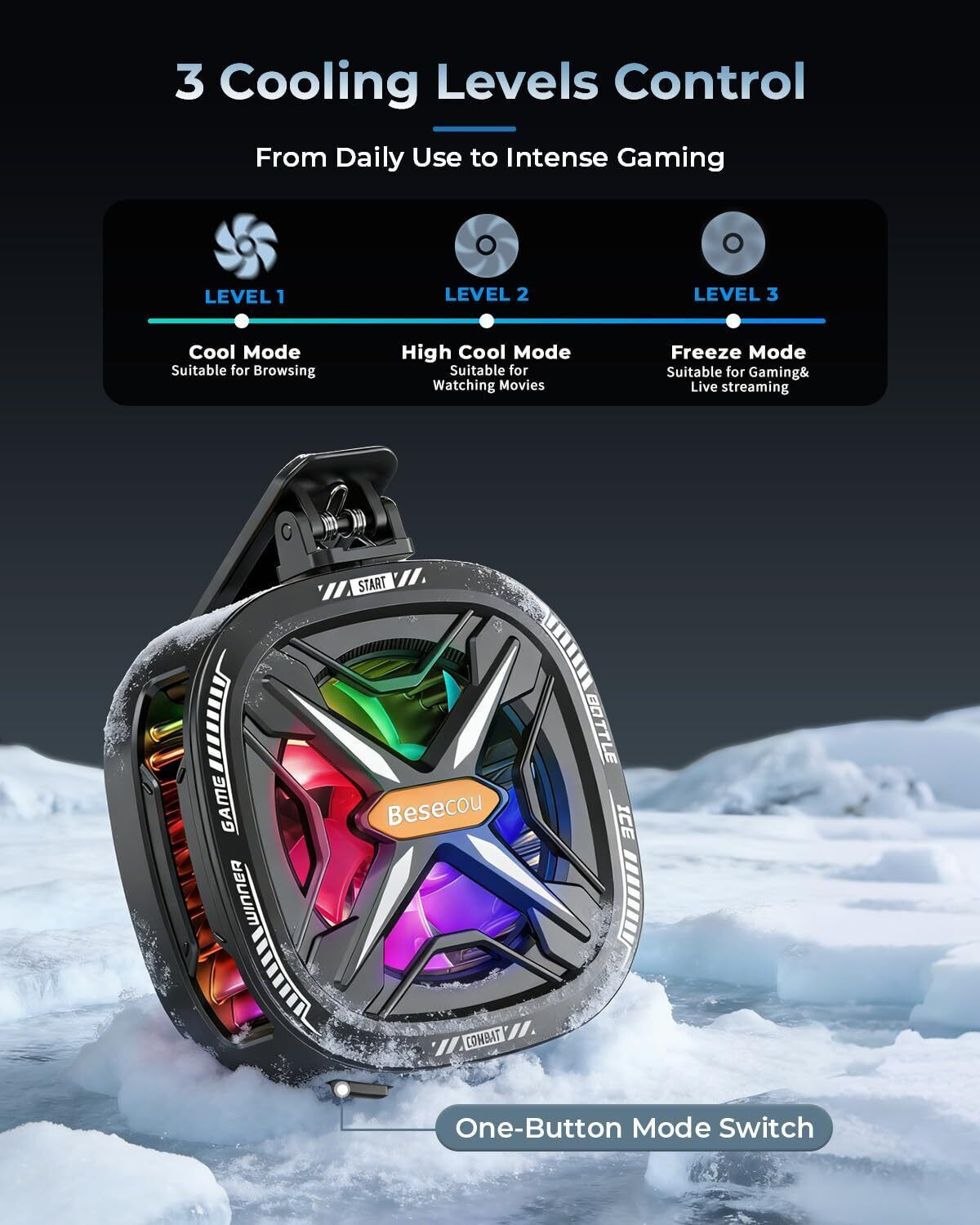 Image of Besecou Coolpluse Instant Mobile Cooler with Radiator Cooling, Temp Display, Gaming Fan Gaming Accessory Kit