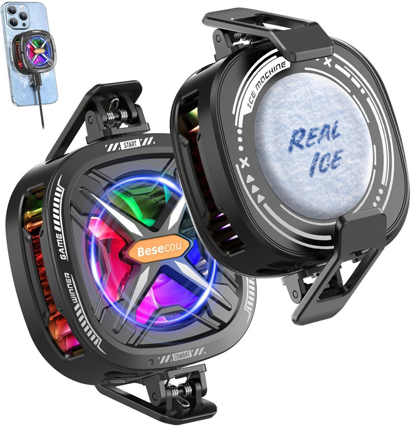 Image of Besecou Coolpluse Instant Mobile Cooler with Radiator Cooling, Temp Display, Gaming Fan Gaming Accessory Kit