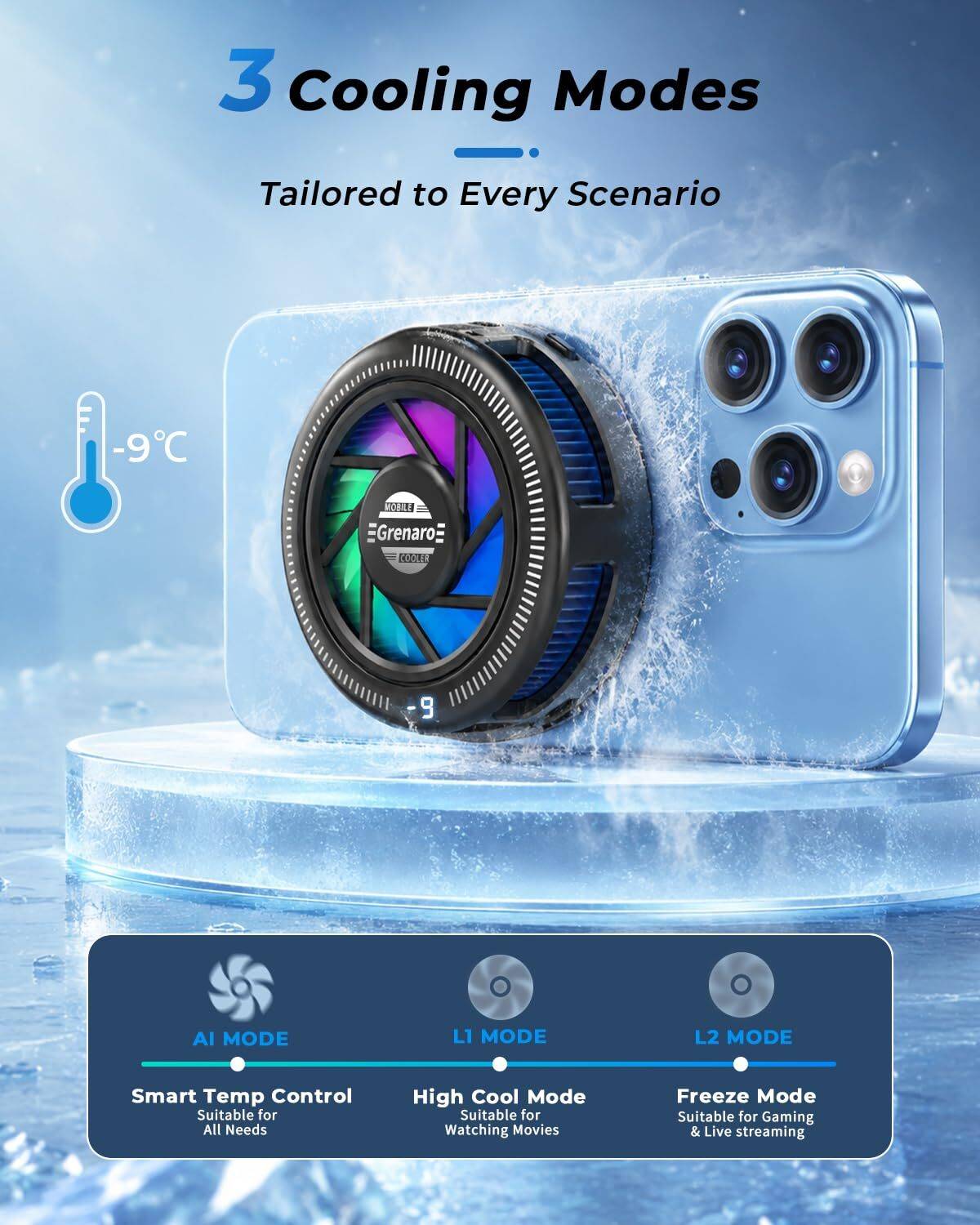 Grenaro Magnetic Phone Cooler,Mobile Cooler for Gaming with Enhanced Refrigeration Chip Gaming Accessory Kit - Image 3