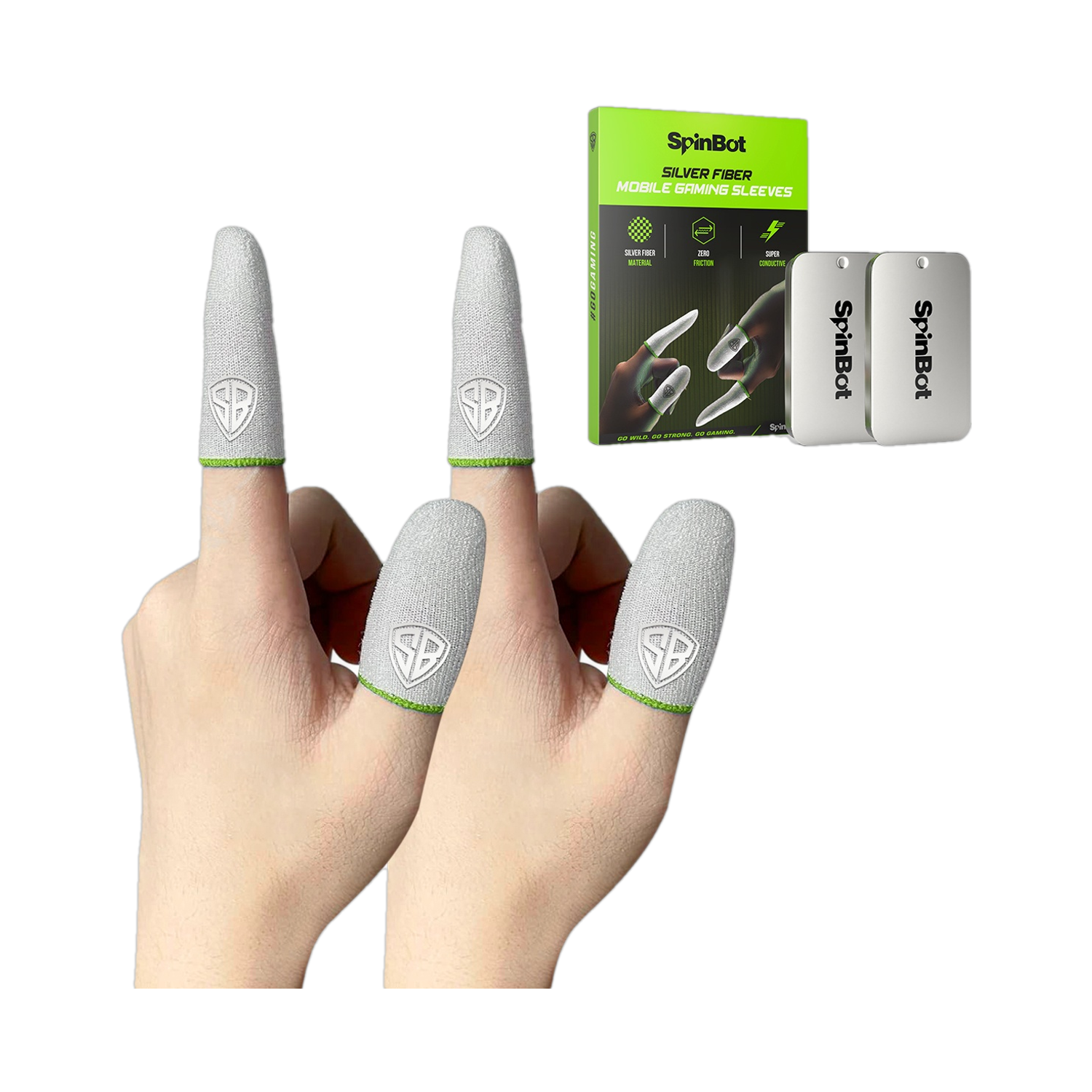 SpinBot Silver Fiber Thumb & Finger Sleeves 4 Pack - Image 1