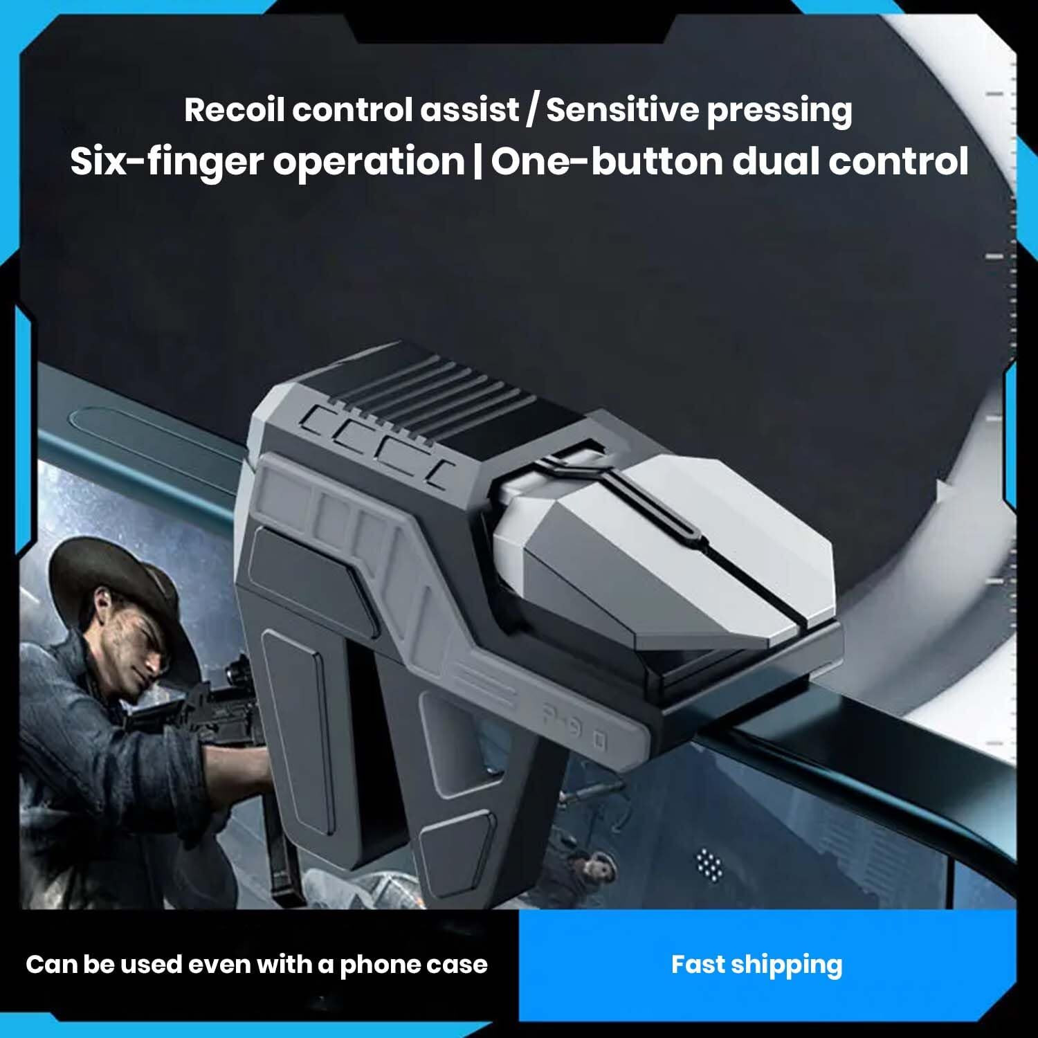 Image of Cubonic DY12 Mobile Gaming Trigger, 6 Finger linkage with Sensitive Aim and Shoot Gaming Accessory Kit