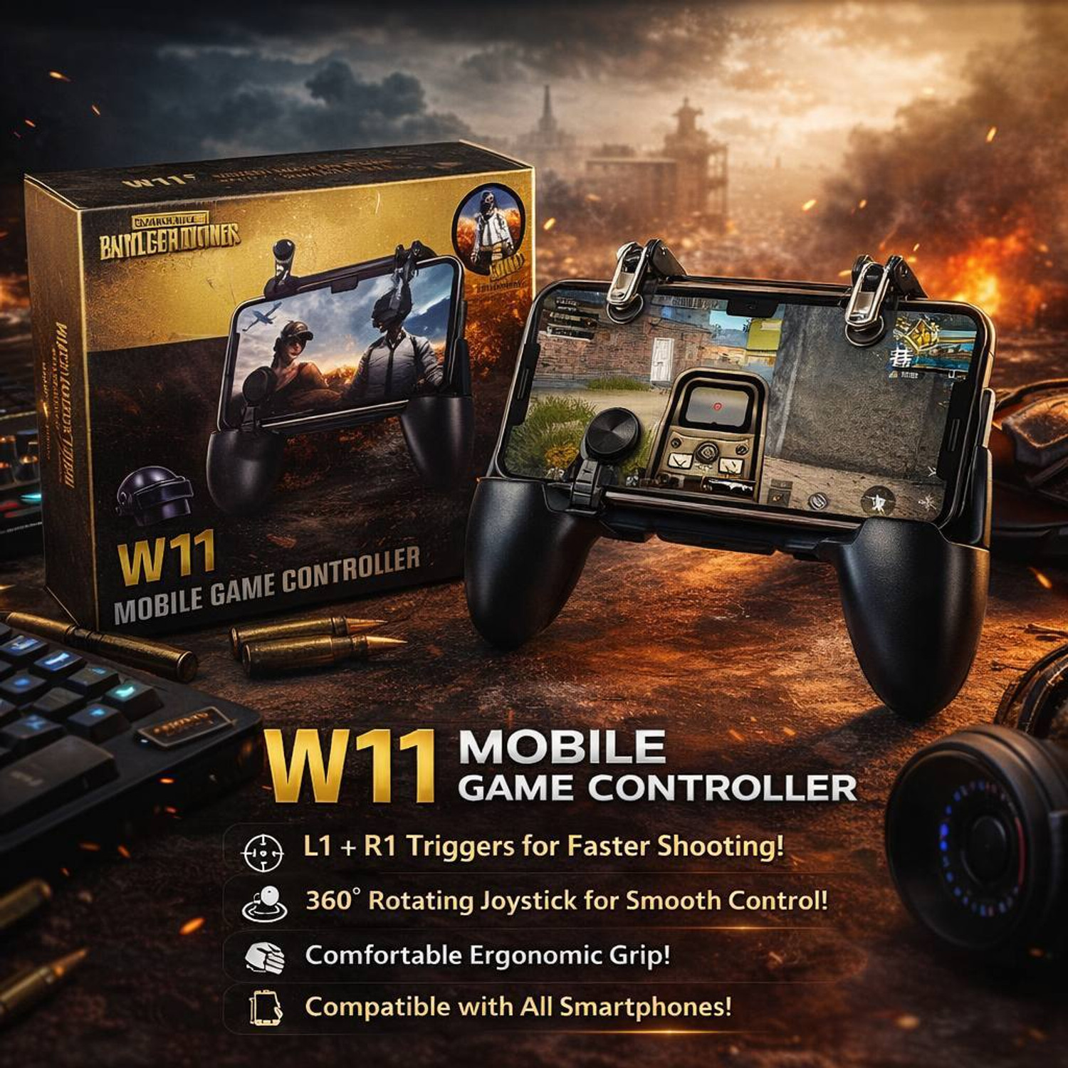 Image of Shivaansh Mobile Game Controller with L1 R1 Triggers | 360 Joystick Gaming Handle Gaming Accessory Kit