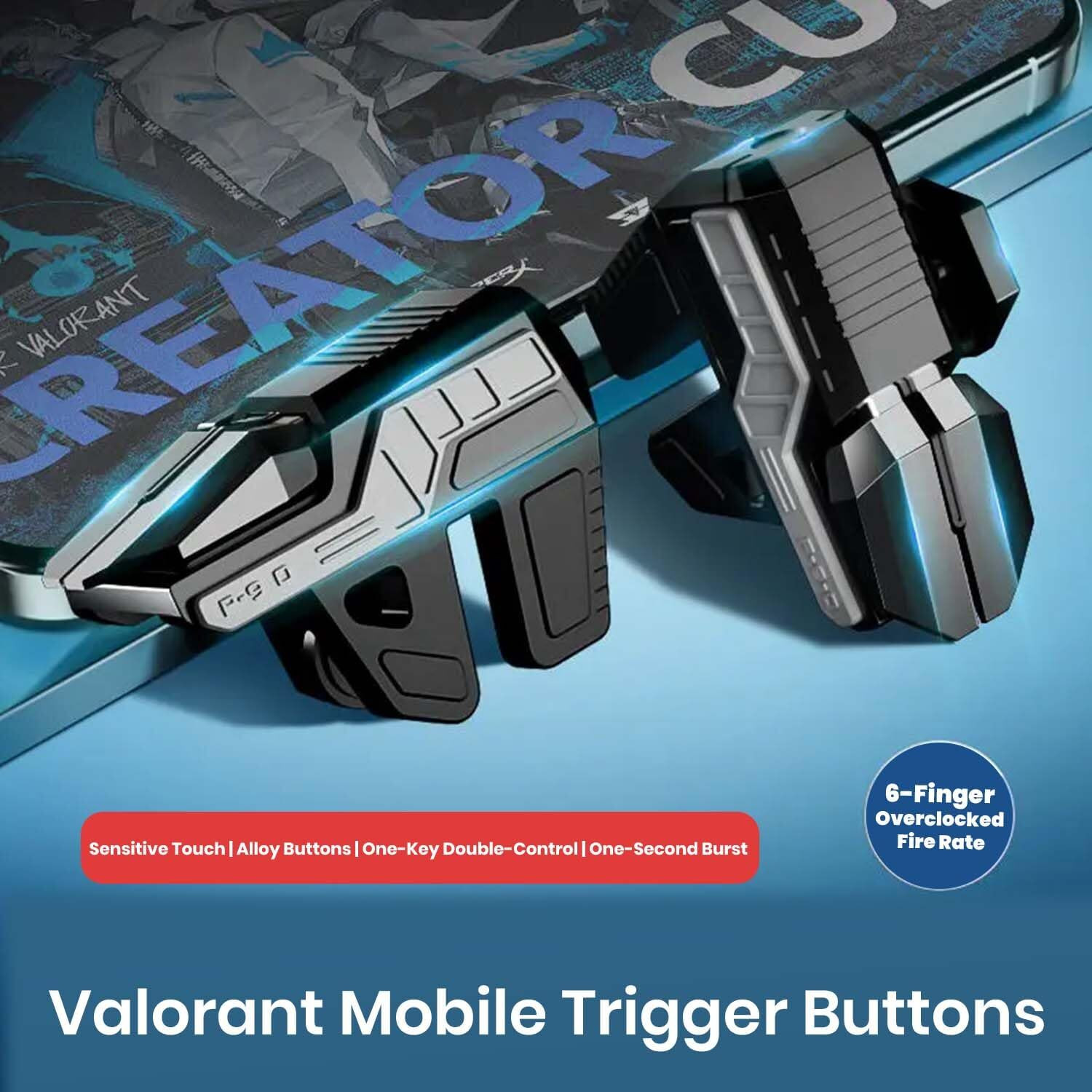 Image of Cubonic DY12 Mobile Gaming Trigger, 6 Finger linkage with Sensitive Aim and Shoot Gaming Accessory Kit