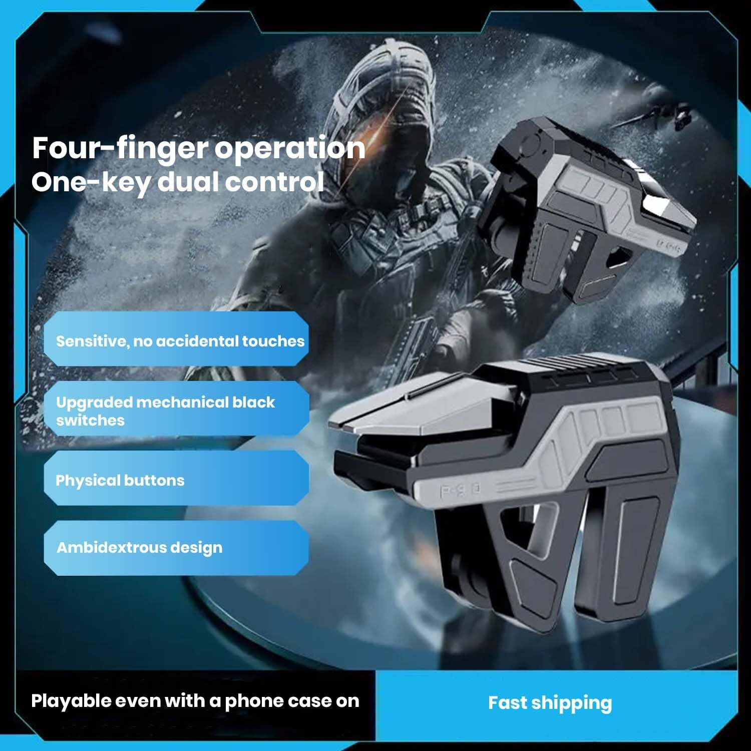 Image of Cubonic DY12 Mobile Gaming Trigger, 6 Finger linkage with Sensitive Aim and Shoot Gaming Accessory Kit