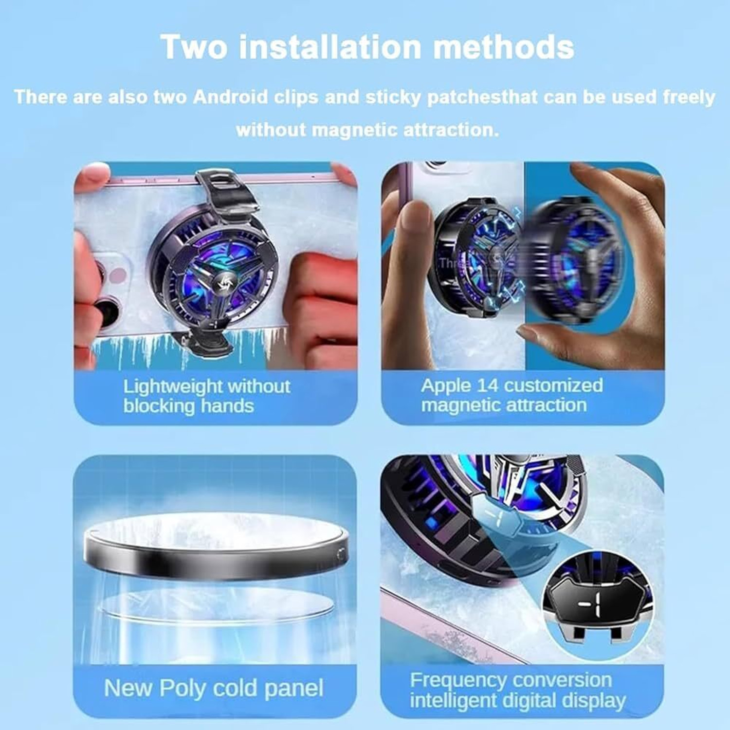 Image of TUNISKY Phone Cooler Fan Perfect for Mobile Gaming, Long Filming Gaming Accessory Kit