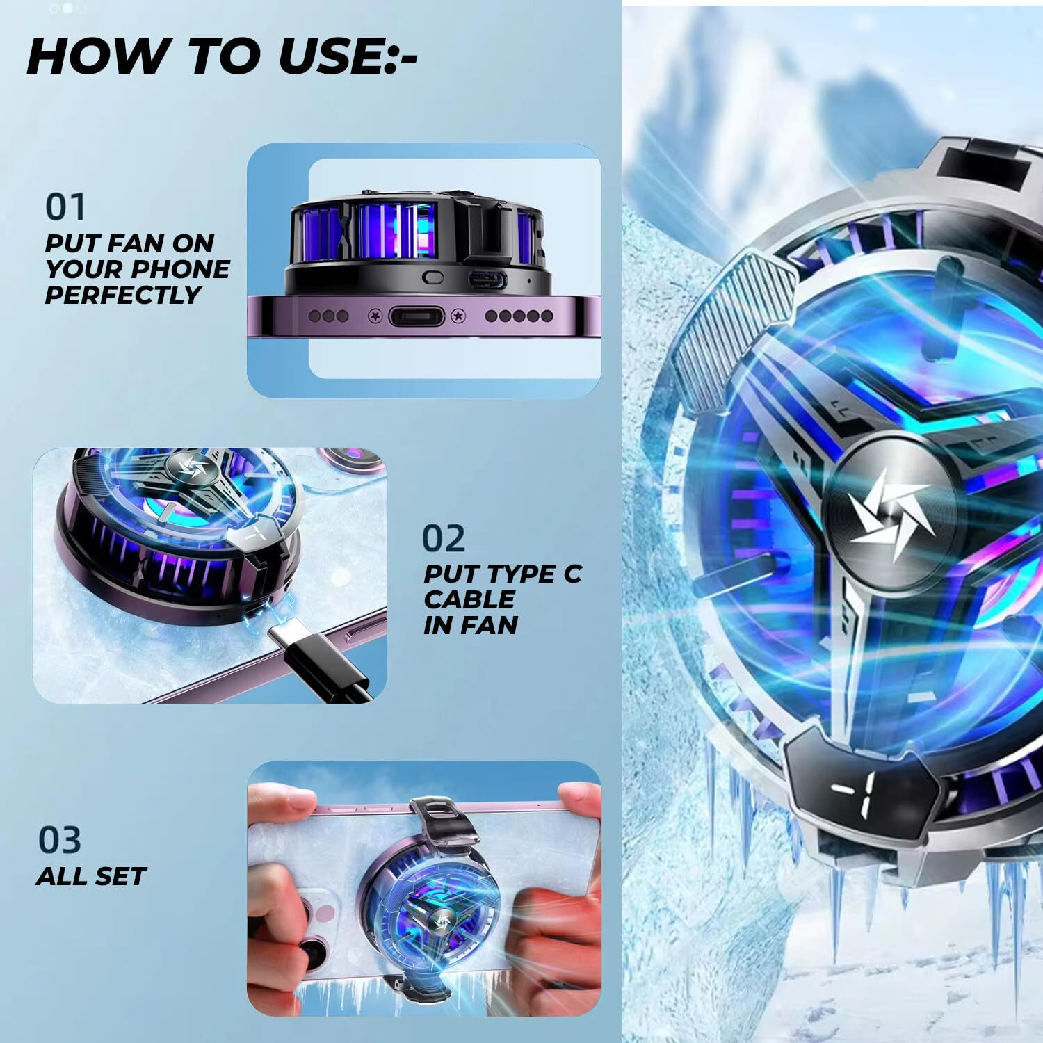 Image of TUNISKY Phone Cooler Fan Perfect for Mobile Gaming, Long Filming Gaming Accessory Kit