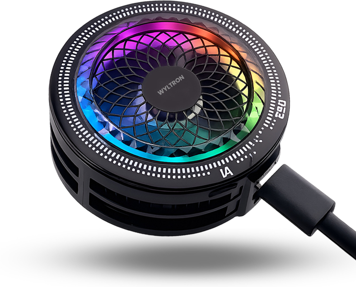 Image of Wyltron Gaming Mobile. Black Cooling Fan with RGB Light, Clip Phone Cooler Gaming Accessory Kit