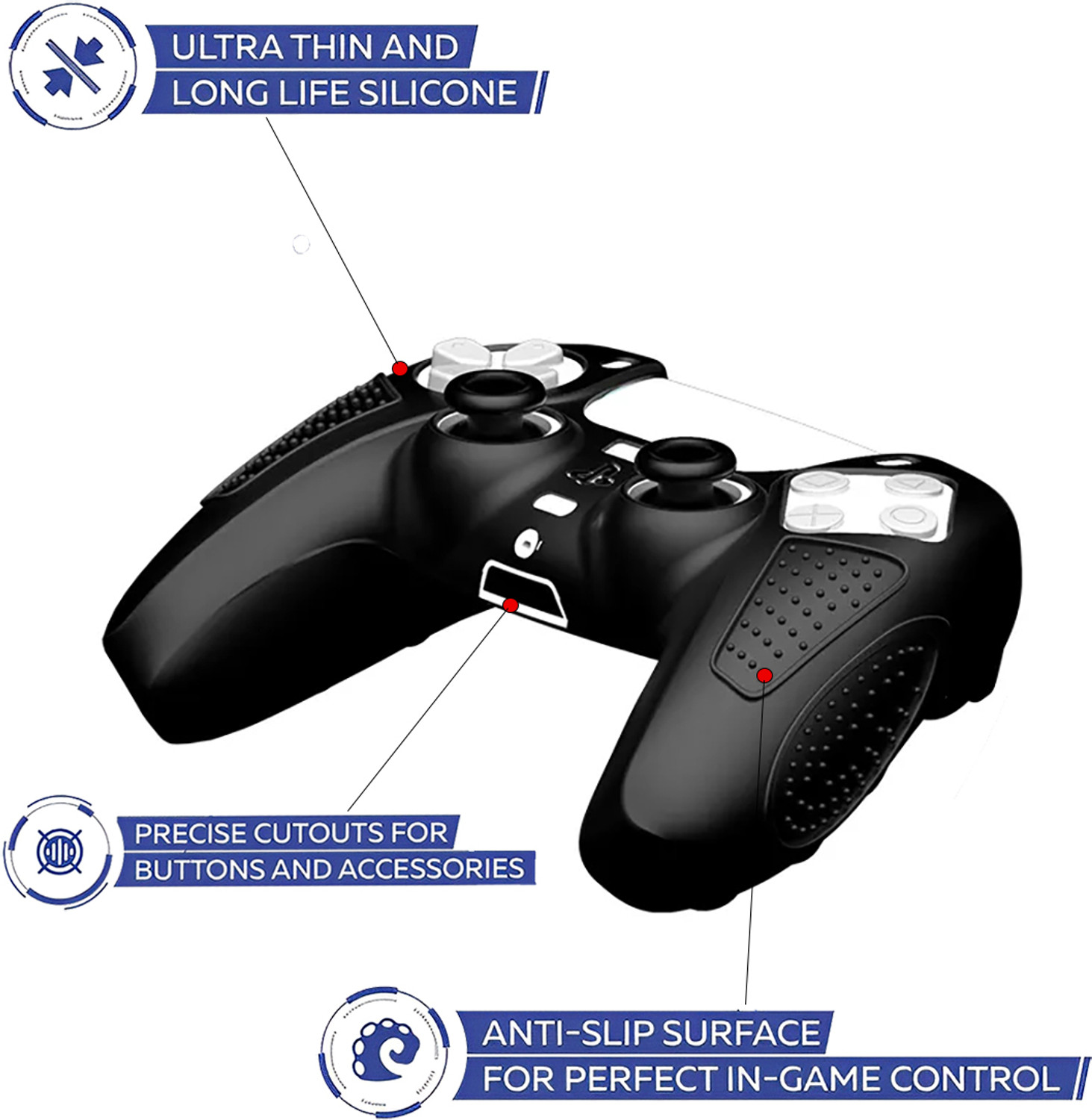 Image of OIVO INDIA Black Silicone Controller Sleeve with Thumb Grip Caps, Anti-Slip Protective Gaming Accessory Kit