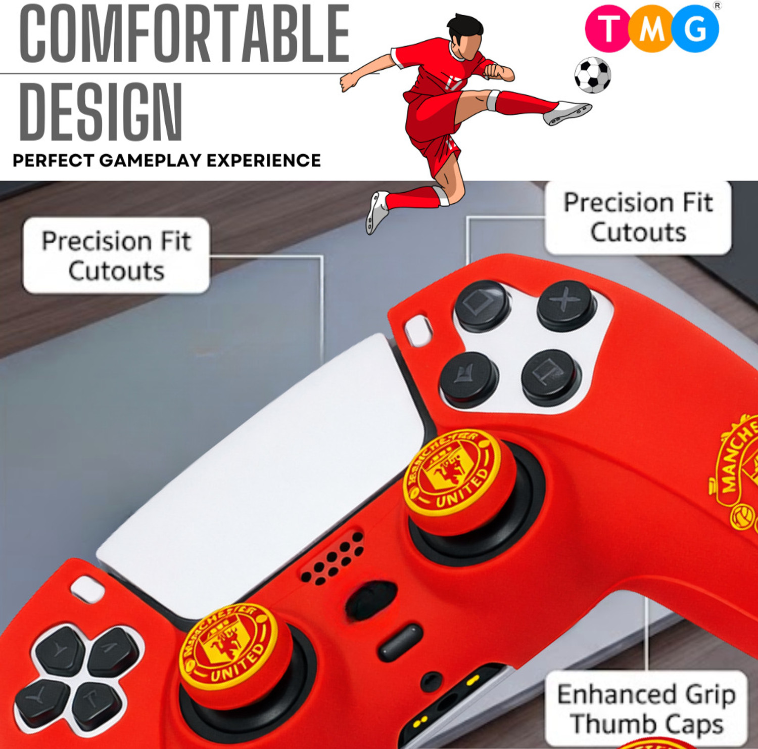Image of TMG PS5 Controller Skin Football Club Design Silicone Case for PS5 Controller Gaming Accessory Kit