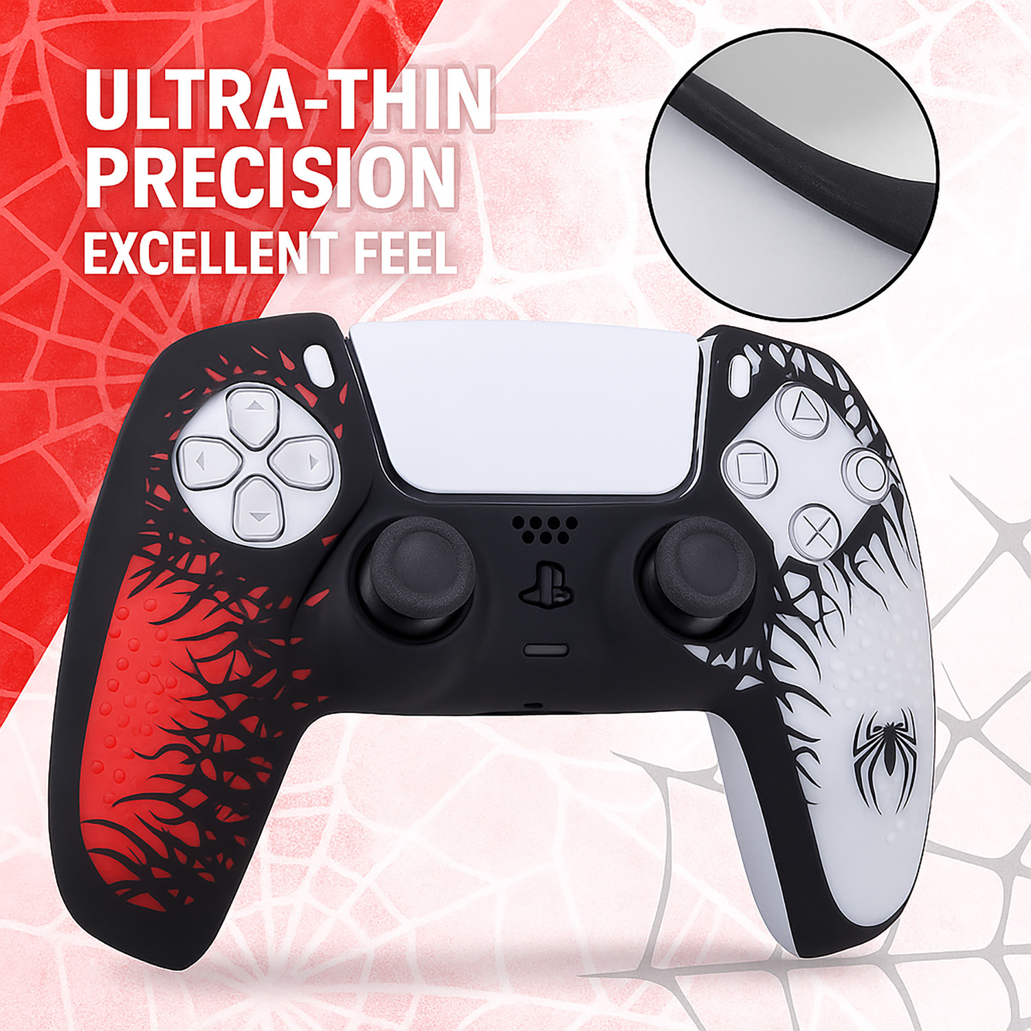 Image of DEADSKULL Spidy Edition Red & White Silicone Controller Sleeve, Anti-Slip Protective Gaming Accessory Kit