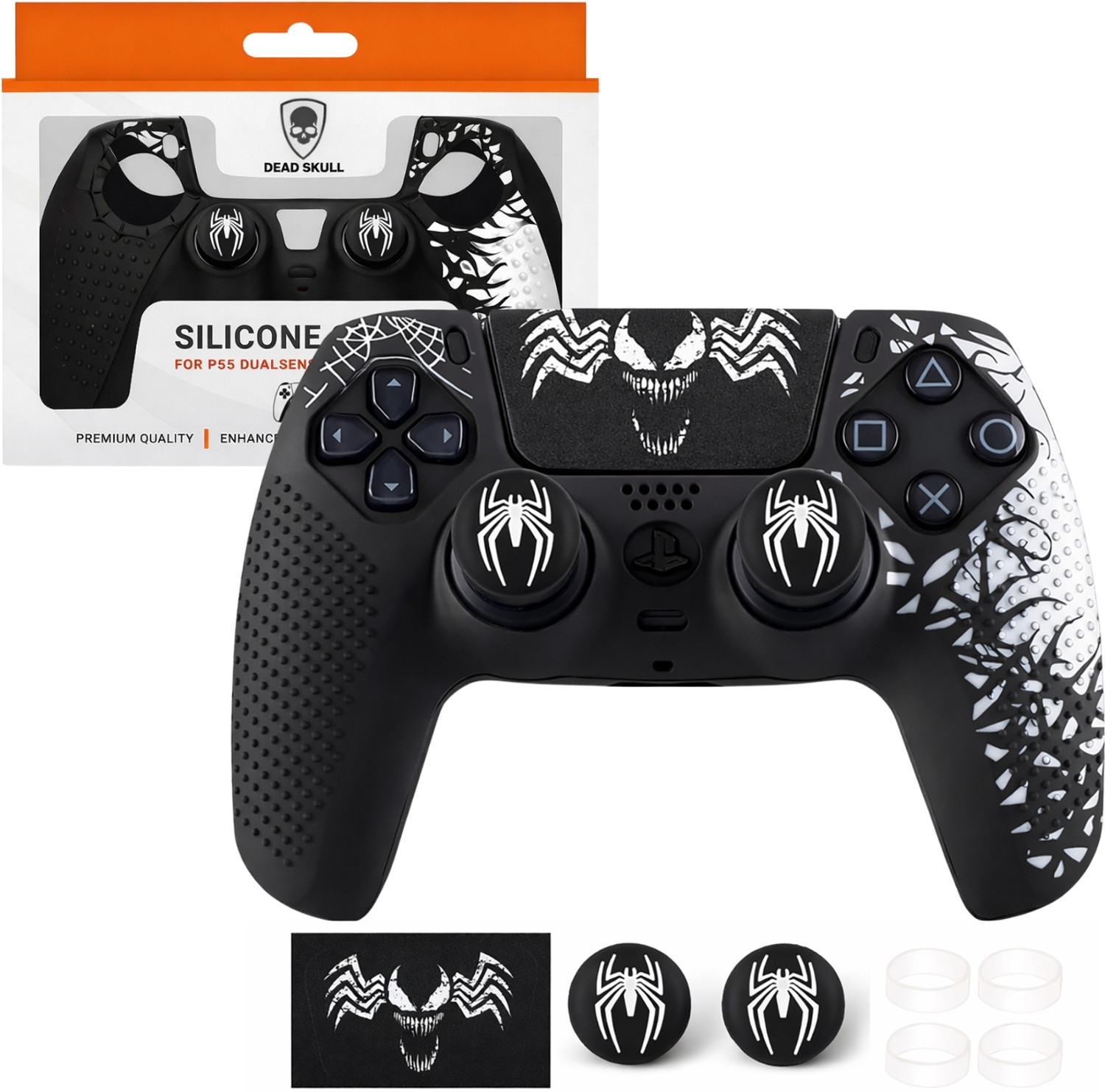 Image of DEADSKULL Symbiote Style Black & White Silicone Controller Sleeve, Anti-Slip Protective Gaming Accessory Kit