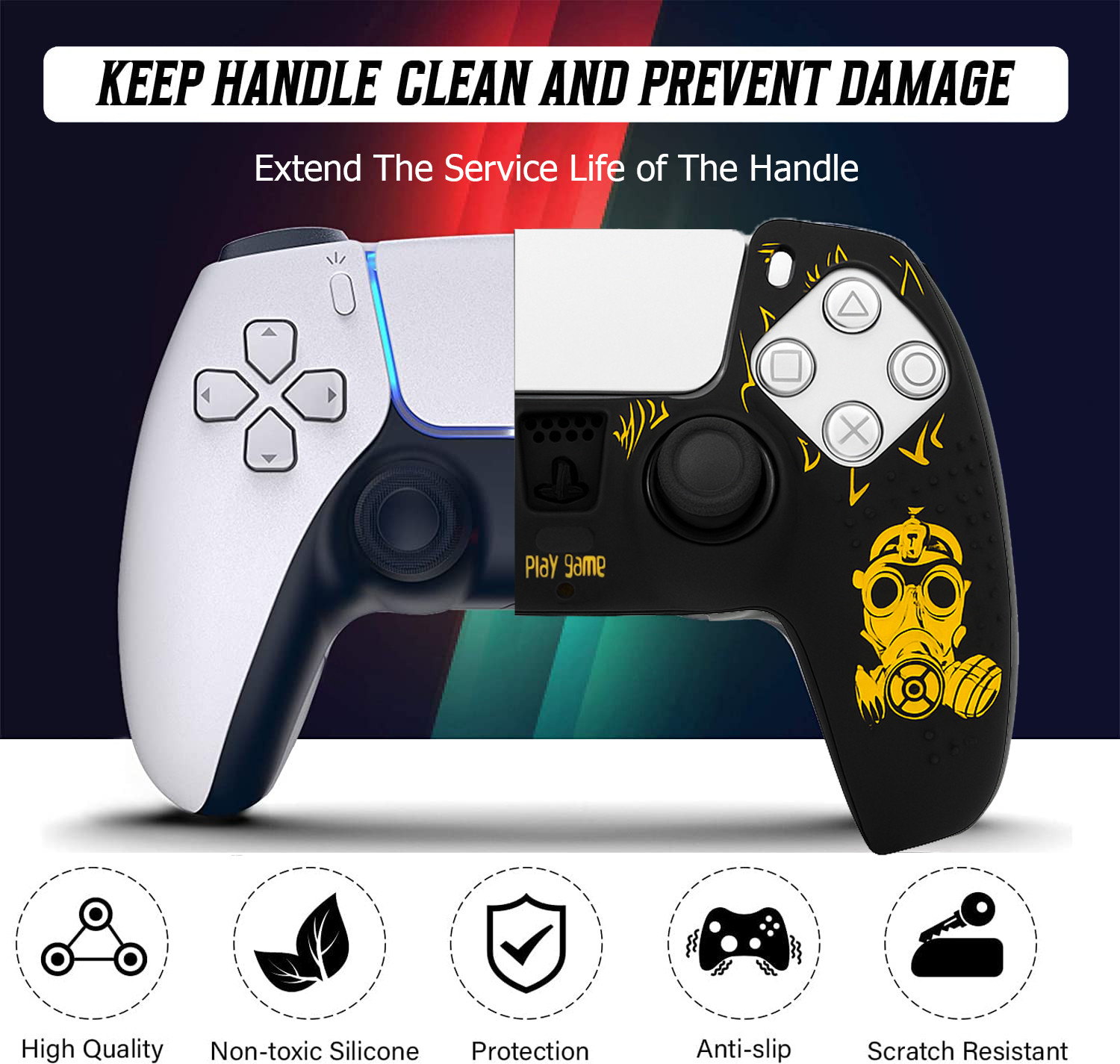 Image of OIVO INDIA Black Skull Silicone Controller Sleeve with Thumb Grip Caps, Anti-Slip Gaming Accessory Kit
