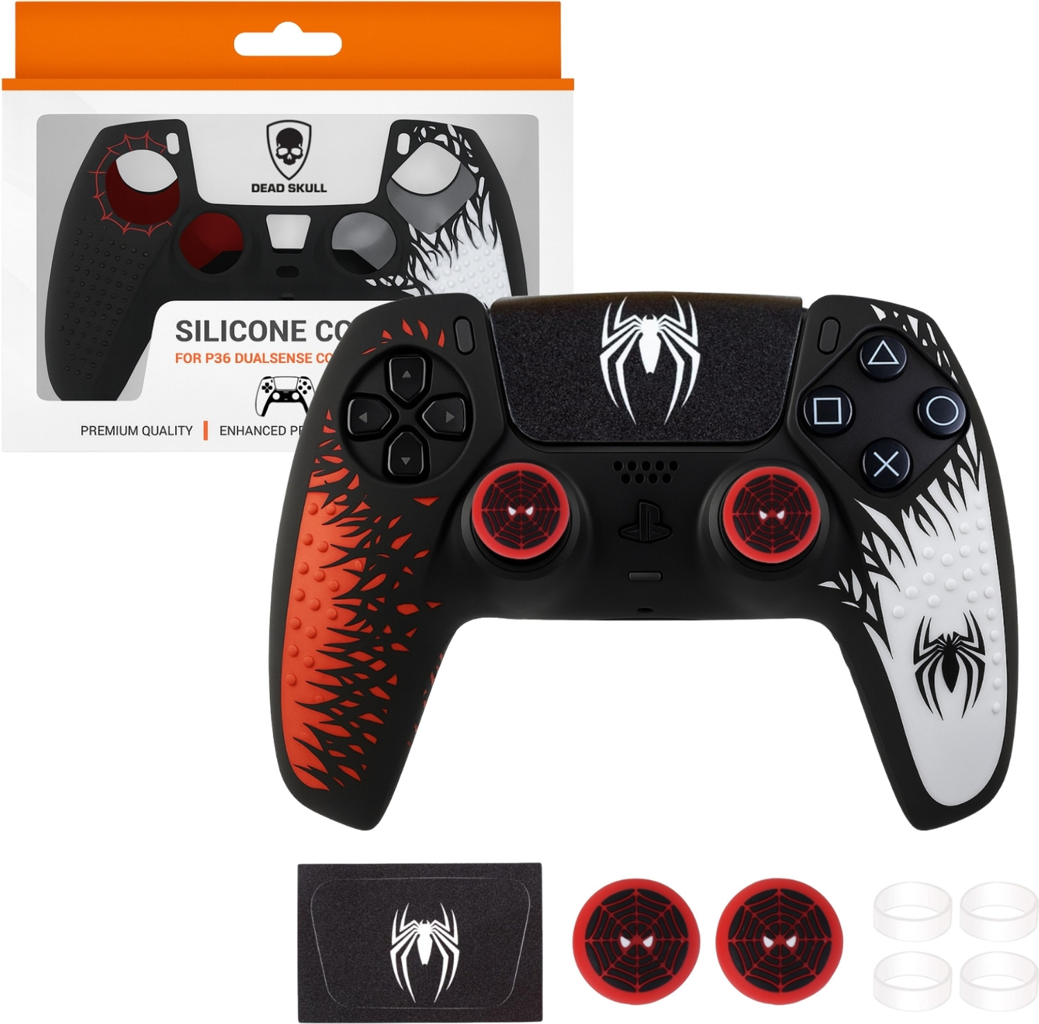 Image of DEADSKULL Spidy Edition Red & White Silicone Controller Sleeve, Anti-Slip Protective Gaming Accessory Kit