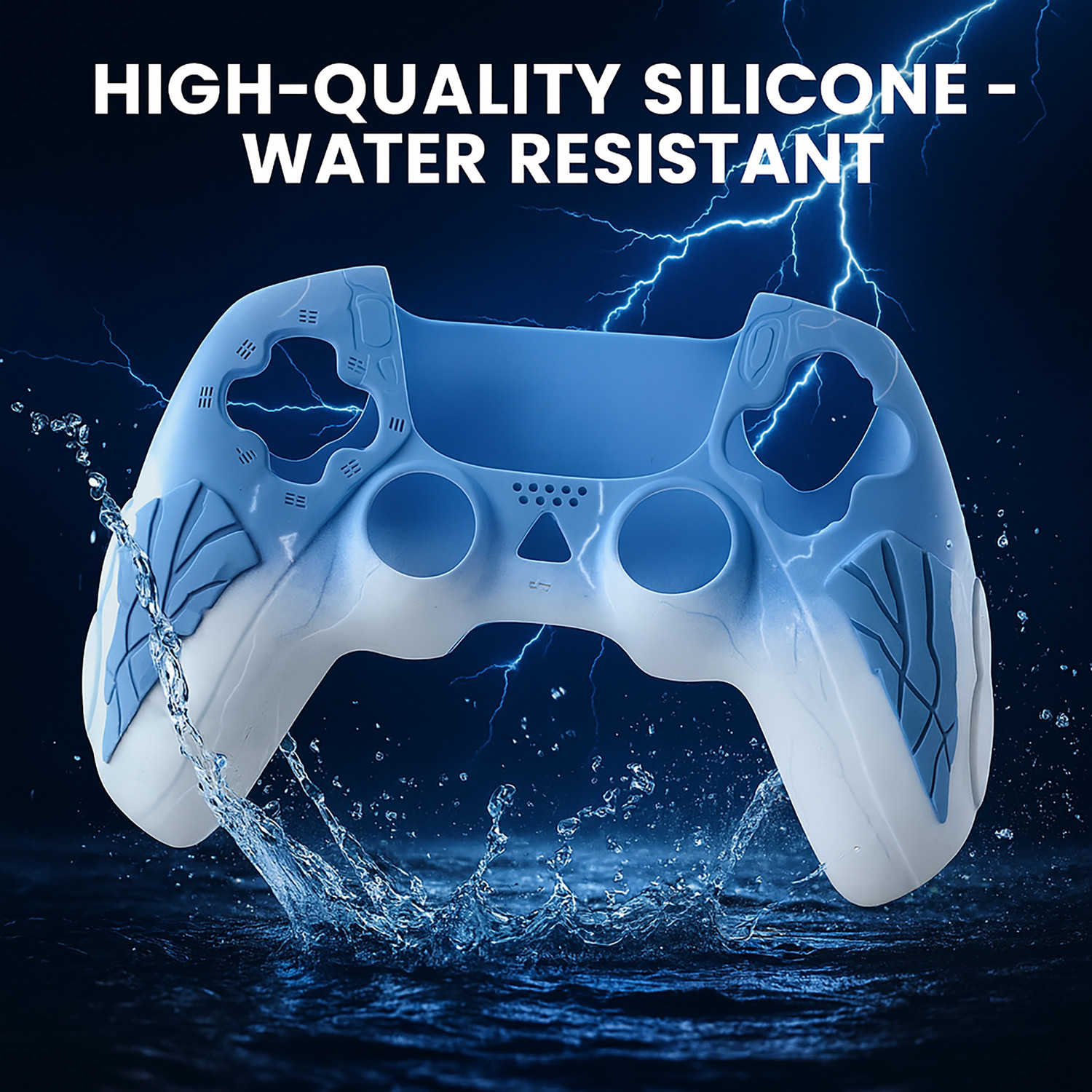 Image of DEADSKULL Thunder Edition Blue & White Silicone Controller Sleeve (Pack of 2), Anti-Slip Gaming Accessory Kit
