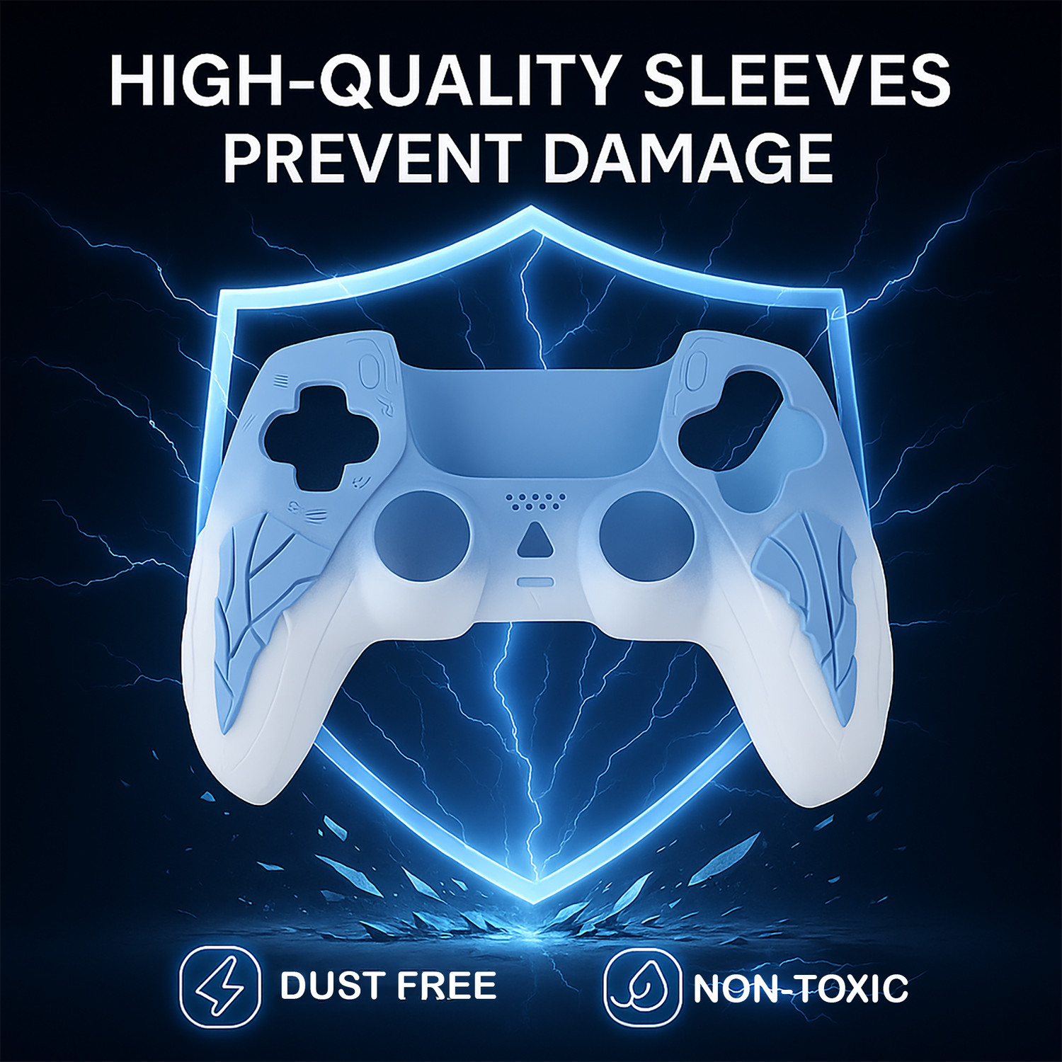 Image of DEADSKULL Thunder Edition Blue & White Silicone Controller Sleeve + White FPS Thumbstick Gaming Accessory Kit