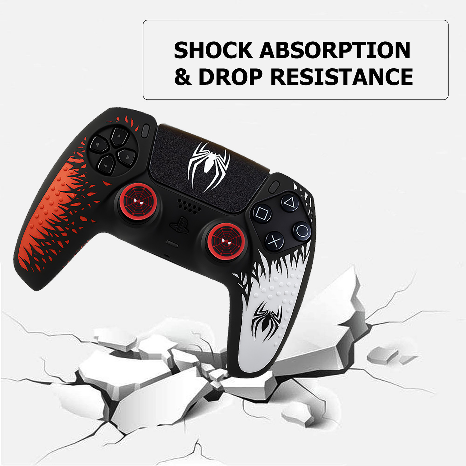 Image of DEADSKULL Spidy Edition Red & White Silicone Controller Sleeve + FPS White Thumb Grip Gaming Accessory Kit