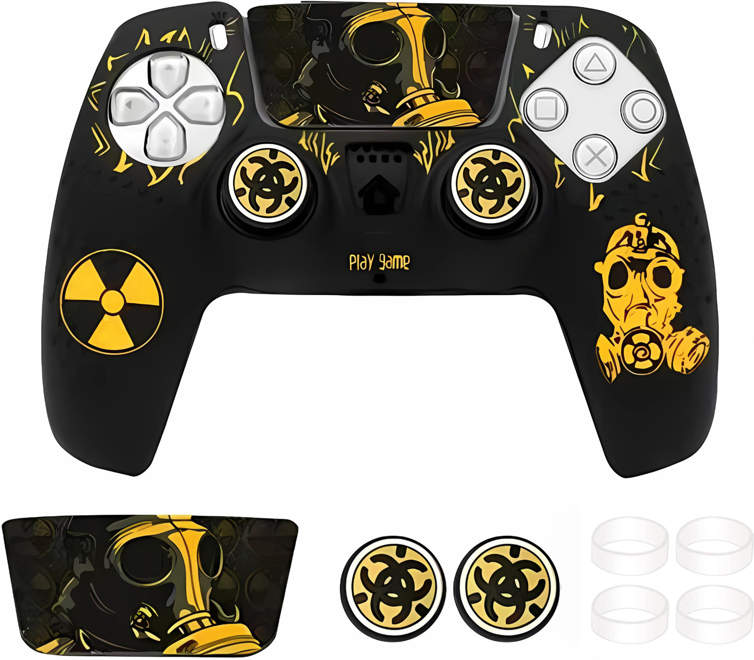 Image of DEADSKULL Black & Yellow Silicone Controller Sleeve with Thumb Grips & Joystick Rings Gaming Accessory Kit