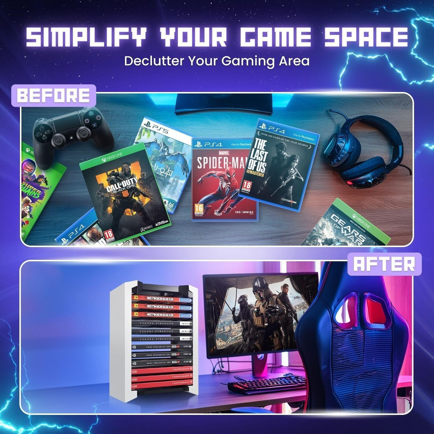 Image of Etzin Universal Video Game Storage with 12 CD Case Storage for Displaying Gaming Accessory Kit