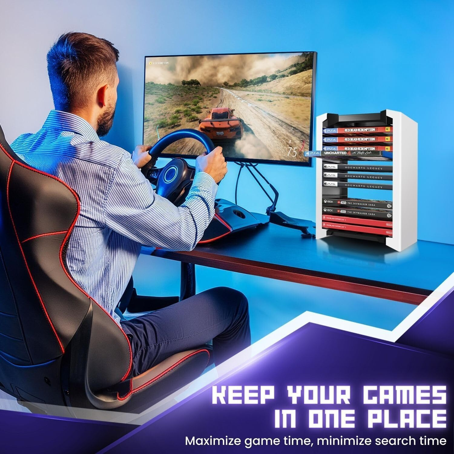Image of Etzin Universal Video Game Storage with 12 CD Case Storage for Displaying Gaming Accessory Kit