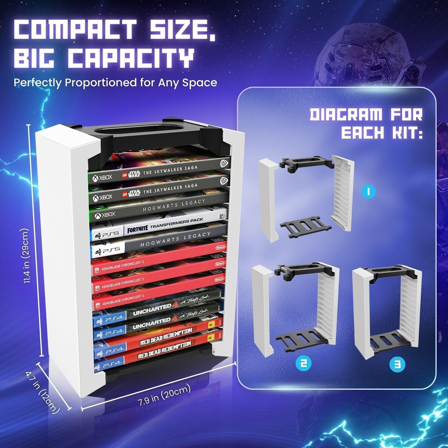 Image of Etzin Universal Video Game Storage with 12 CD Case Storage for Displaying Gaming Accessory Kit