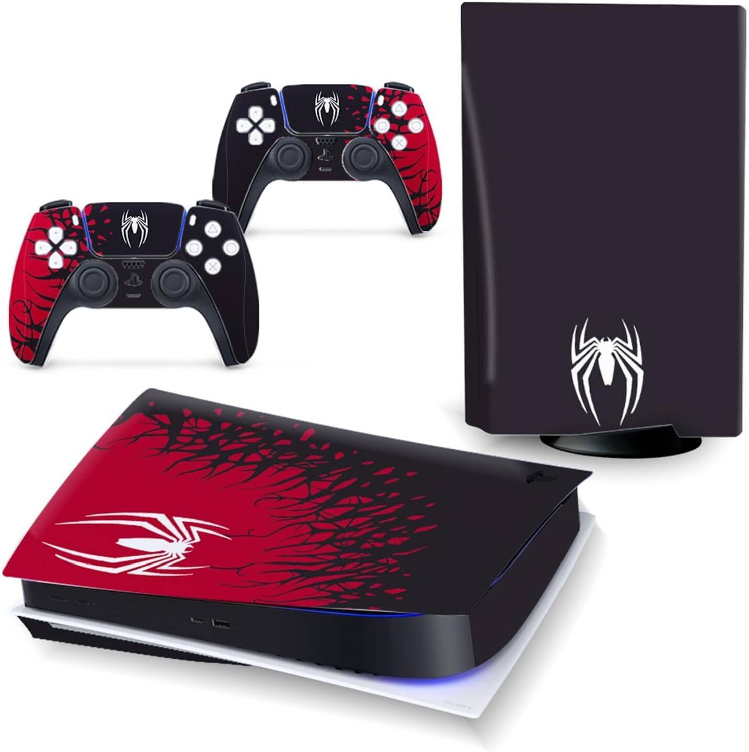 BMJKING PS5 SPIDERMAN Disc Console and Wireless Controller, Full Set Protective Skin Gaming Accessory Kit